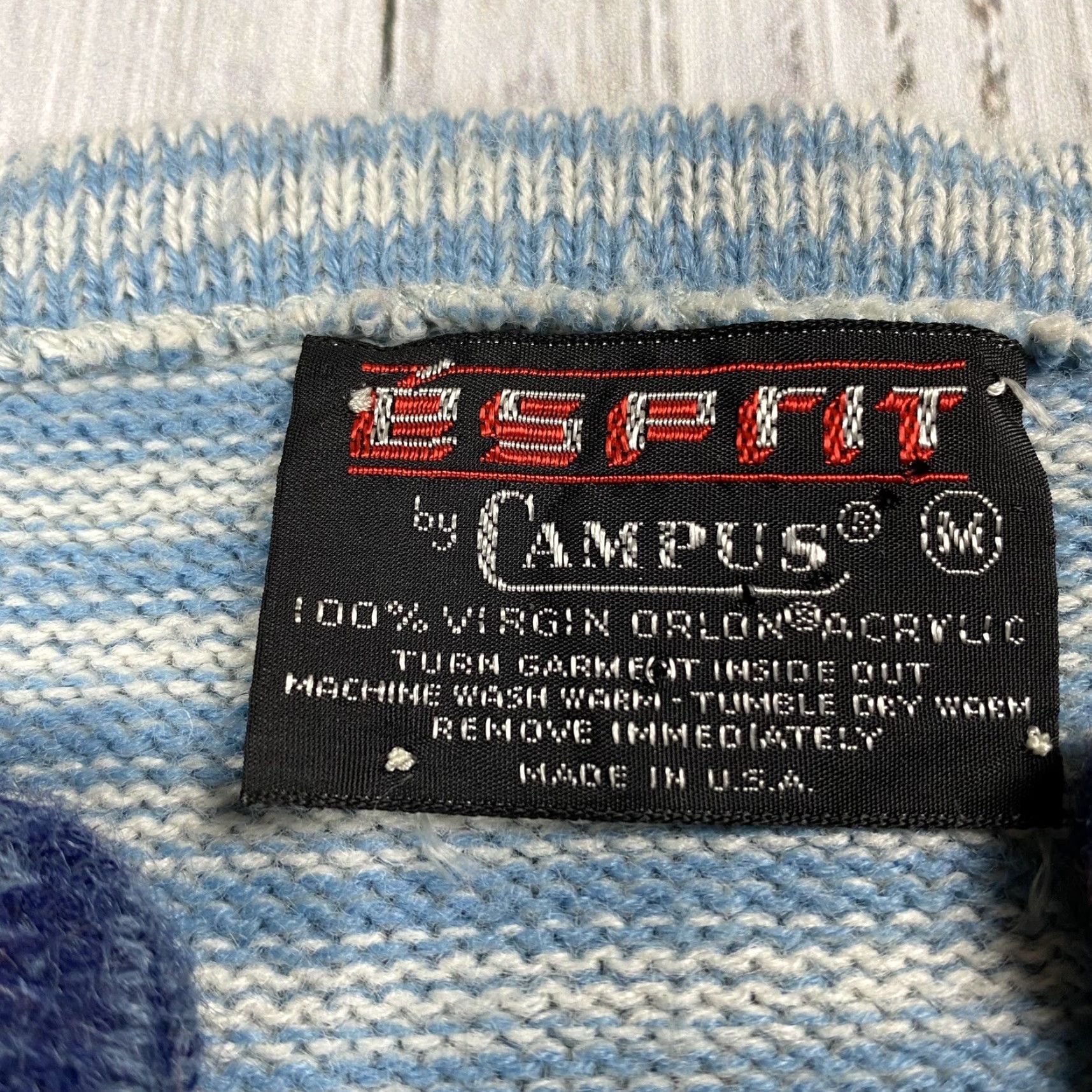 Esprit VINTAGE Esprit 70s HIPPY BOHO Cardigan Sweater Womens M Blue Floral Striped Knit Size M / US 6-8 / IT 42-44 - 3 Thumbnail