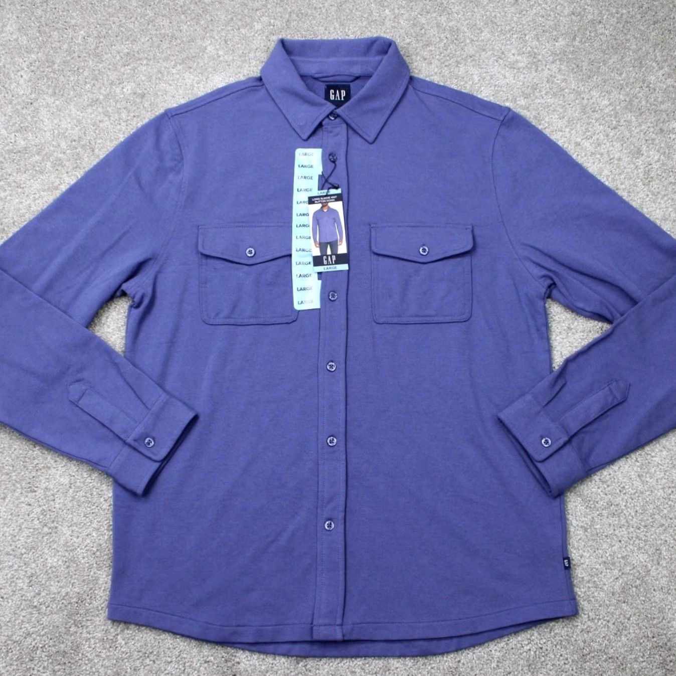 Gap Gap Shirt Mens Large Button-Down Knit Blue NWT Stretch Regular Size Shirt Size US L / EU 52-54 / 3 - 2 Thumbnail