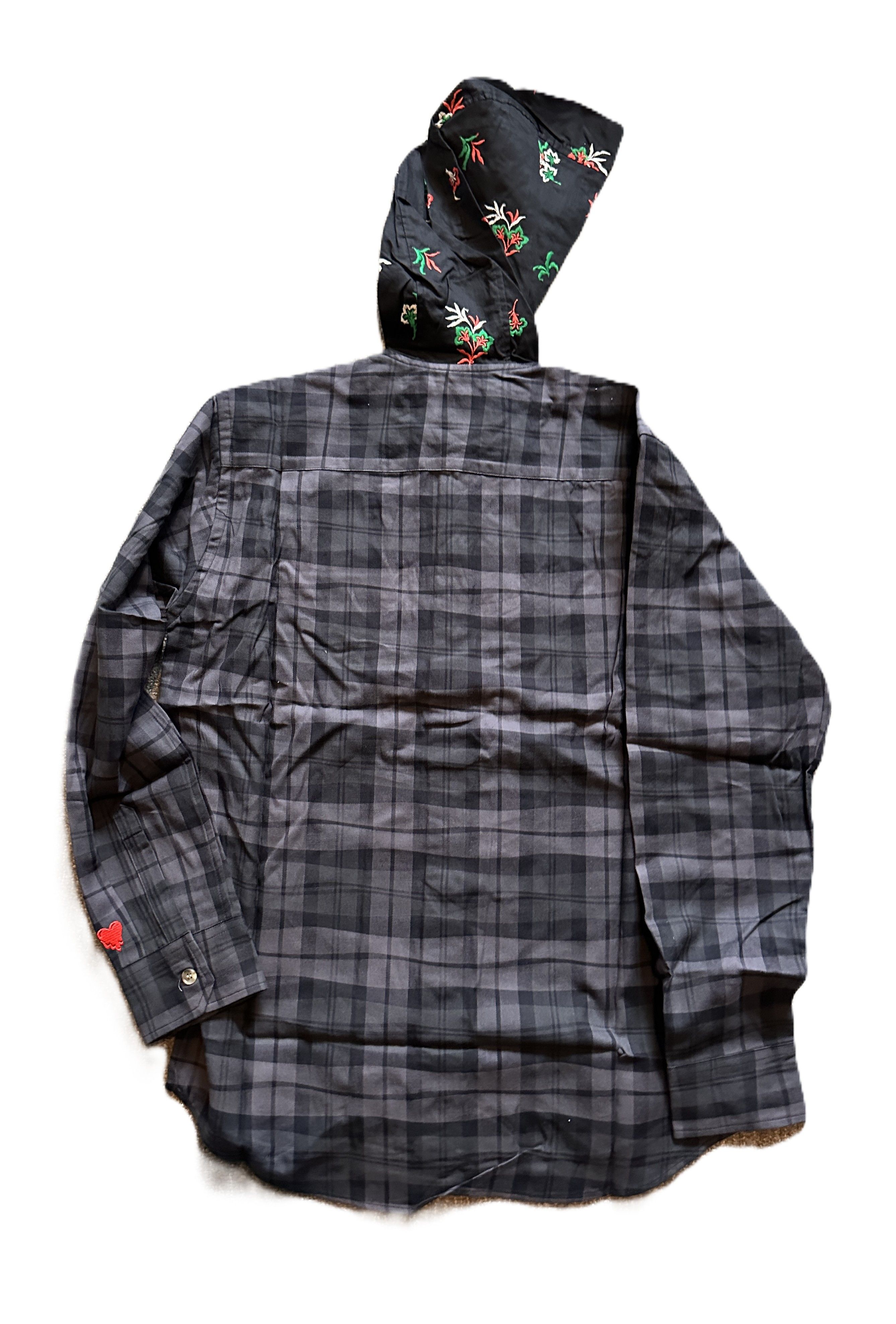 Emotionally Unavailable Gray Flannel Pattern Floral Hooded Button Down Shirt Size US S / EU 44-46 / 1 - 2 Thumbnail