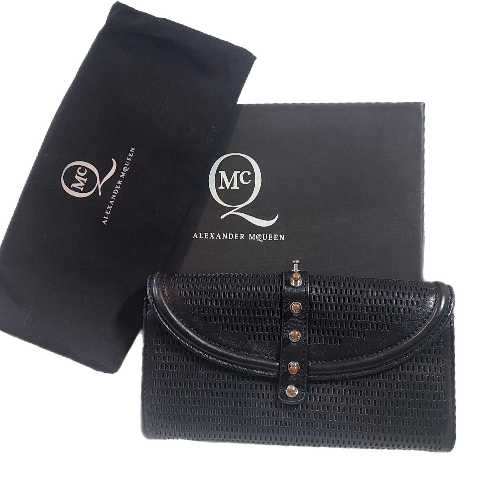 Alexander McQueen Black Leather Studded Long Wallet w/ Box
