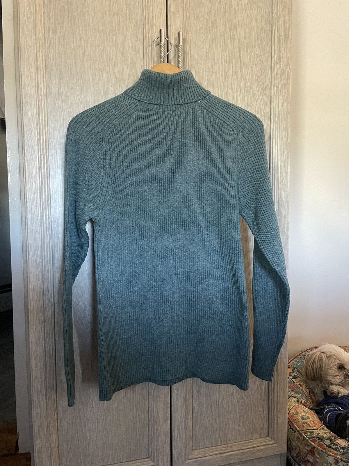 H&M Teal Blue Cotton Rib Knit Turtleneck Sweater Size US M / EU 48-50 / 2 - 1 Thumbnail