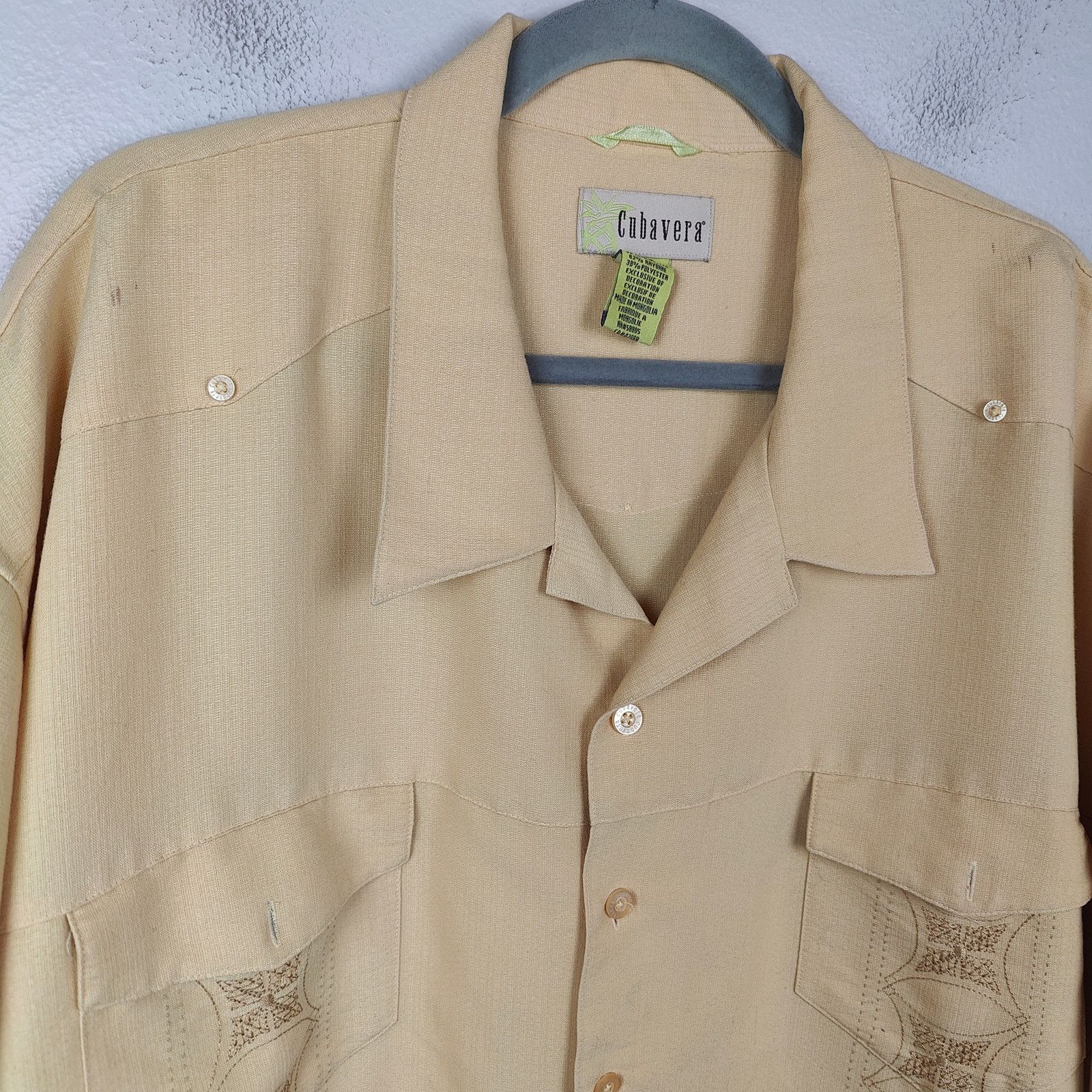 Cubavera Cubavera Rayon Blend Hawaiian Shirt Mens 4XL Pale Yellow Size US XXL / EU 58 / 5 - 2 Thumbnail