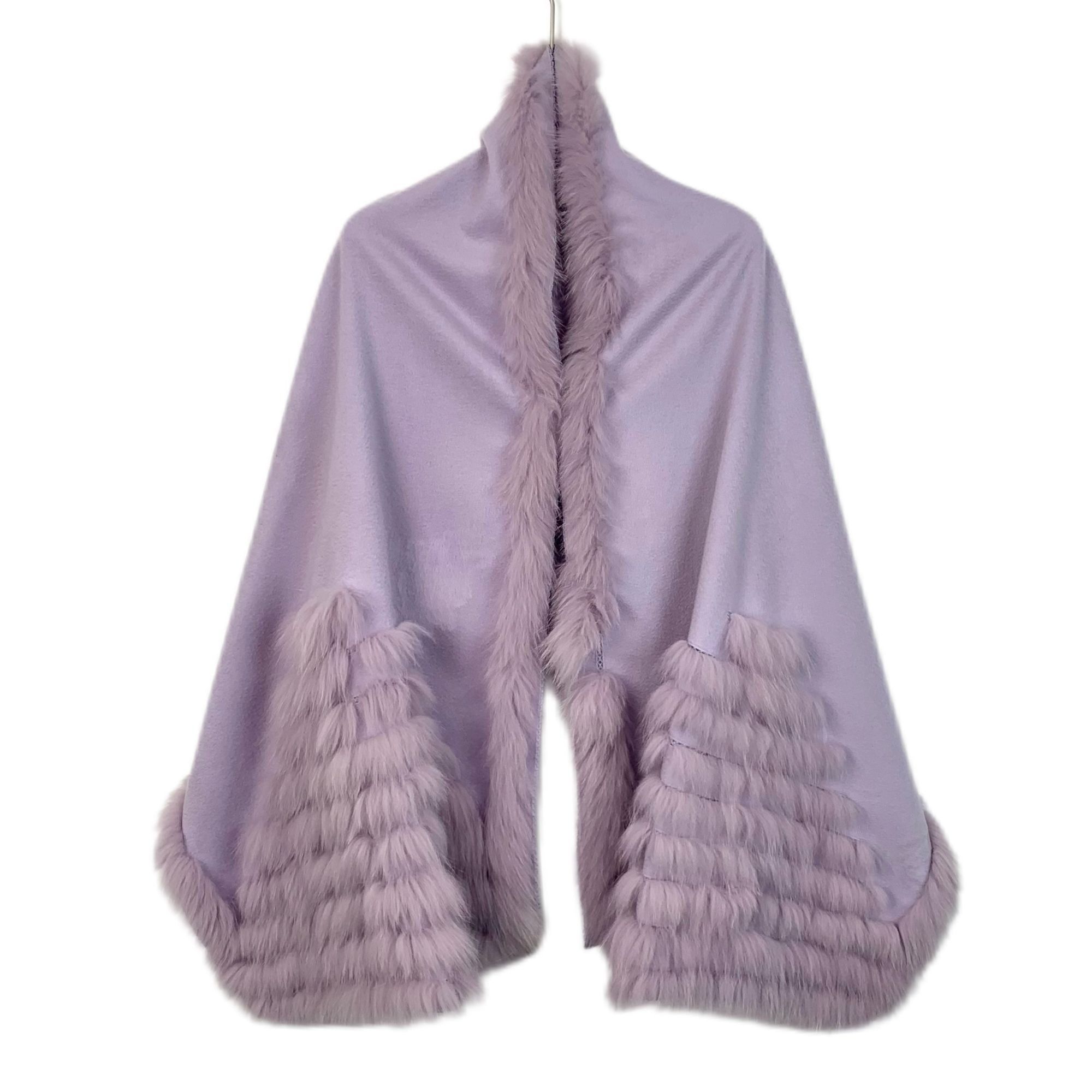 Fendi Fendi Lavender Faux Fur Trim Poncho Cape Wrap Shawl Size ONE SIZE - 1 Thumbnail