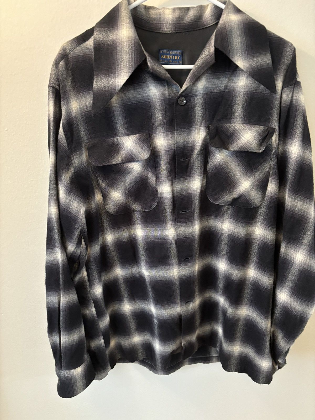 image of Kapital Cotton/rayon Shadow Check Flannel Button Up Shirt in Black, Men's (Size Large)