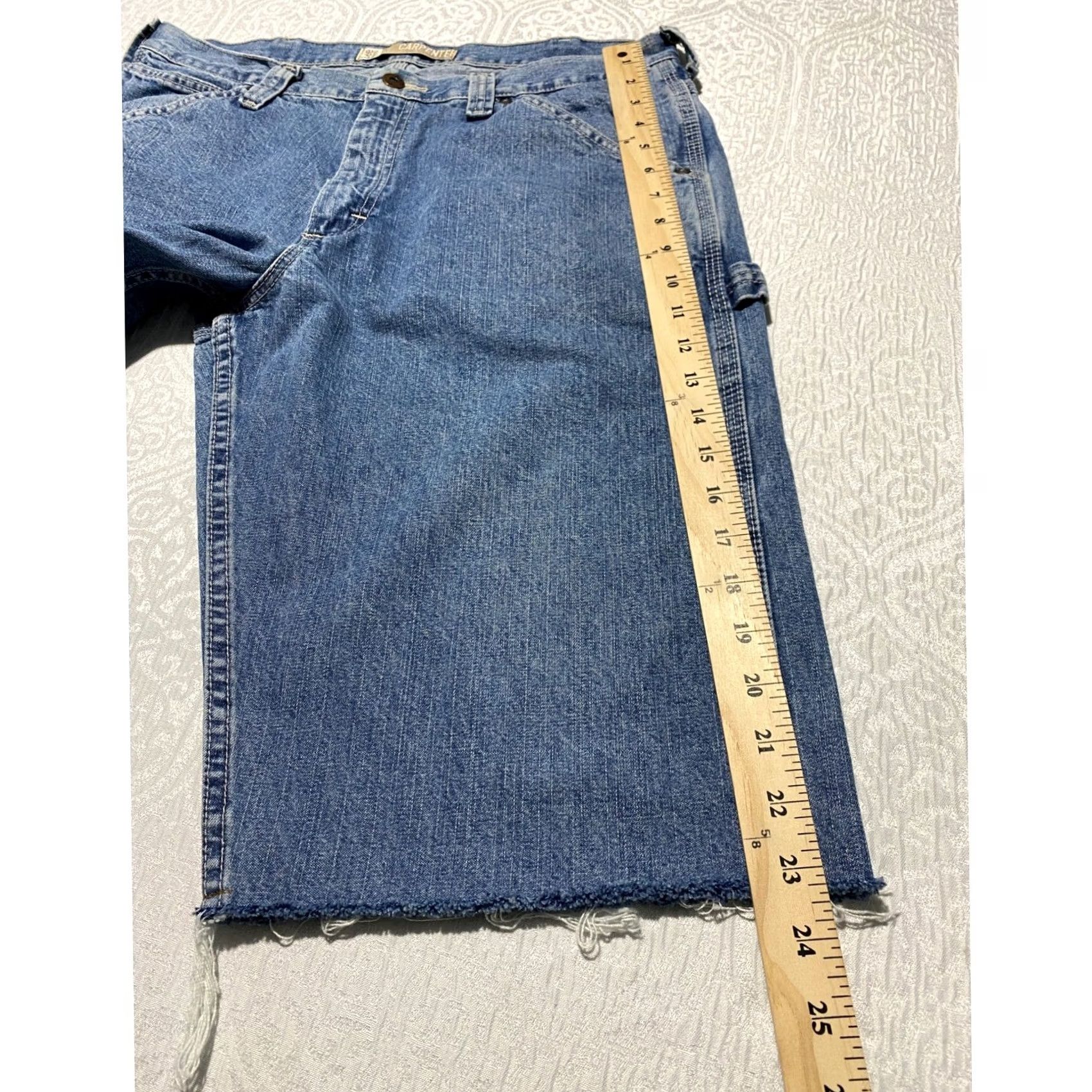 Lee Lee Dungarees Carpenter Denim Shorts Mens 34 Blue Medium Wash Raw Hem Jorts Y2K Size US 34 / EU 50 - 6 Thumbnail