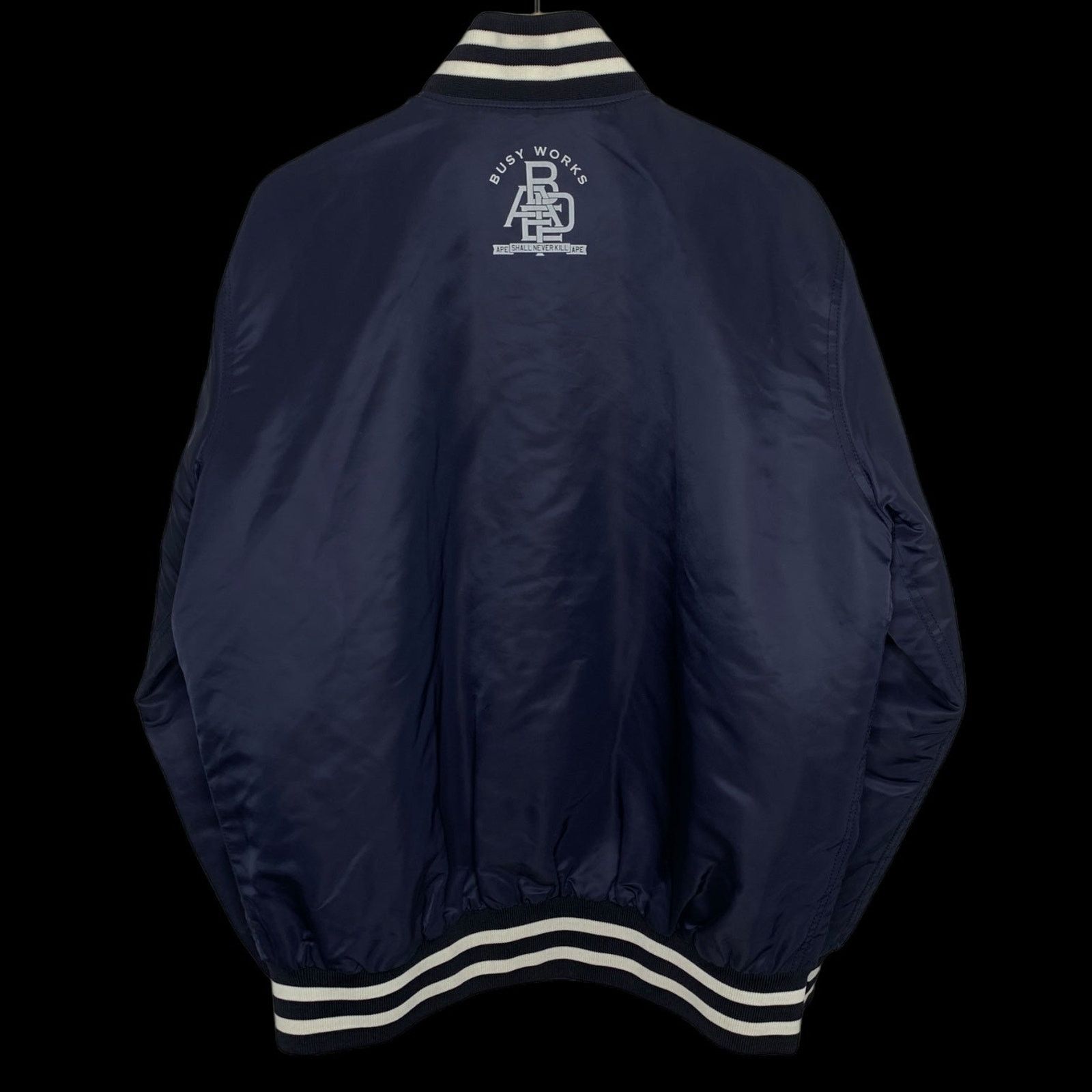 Bape OG Script Logo Nylon Stadium Jacket (Navy Blue) Size US L / EU 52-54 / 3 - 2 Thumbnail
