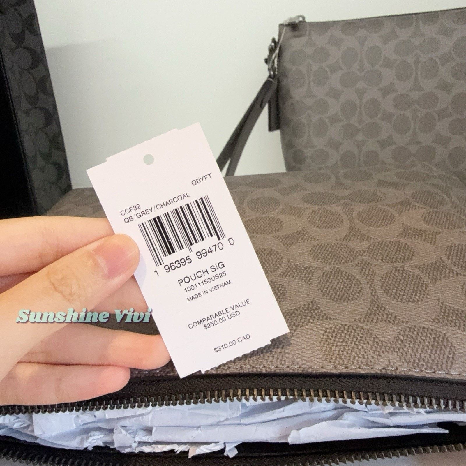 Coach NWT Coach Men's Pouch Signature Canvas CCF32 Grey/Charcoal Size ONE SIZE - 4 Thumbnail