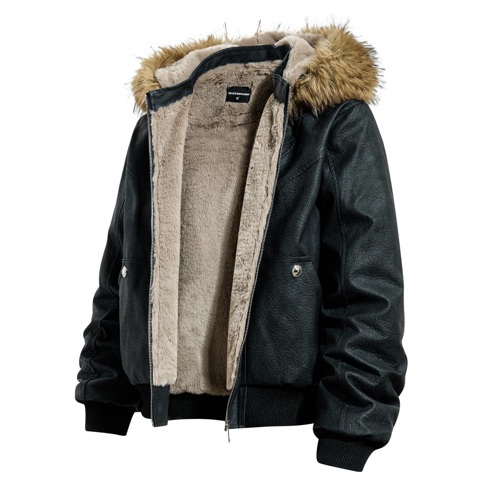 Japanese Brand Faux Leather Bomber Jacket with Fur Hood Size M / US 6-8 / IT 42-44 - 2 Thumbnail