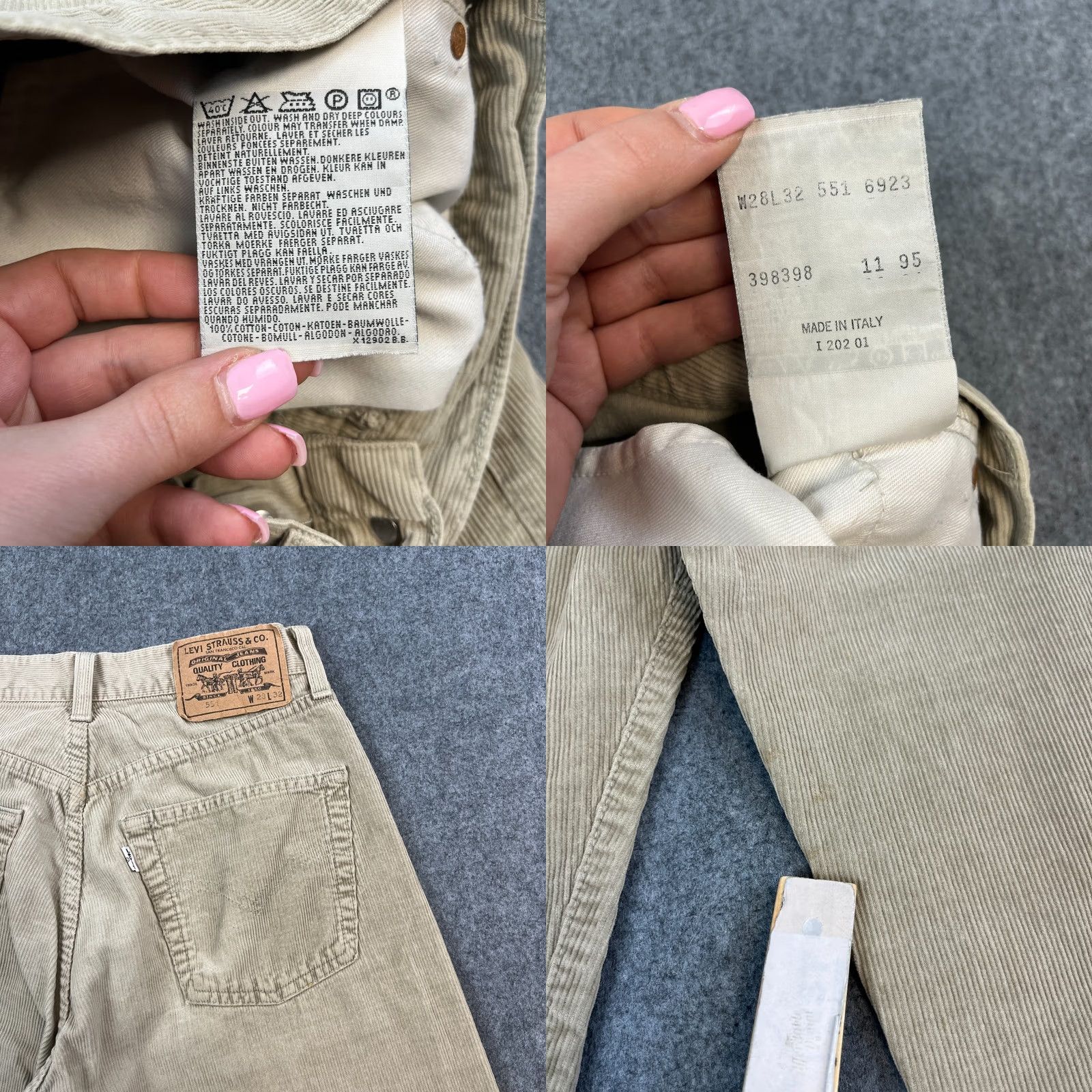Levi's VINTAGE Levi's Jeans Womens Corduroy Straight 26 30 UK 6 High Waist Italian 90s Beige Cotton 5-Pocket Mens Womens 90s Size 26" / US 2 / IT 38 - 8 Thumbnail