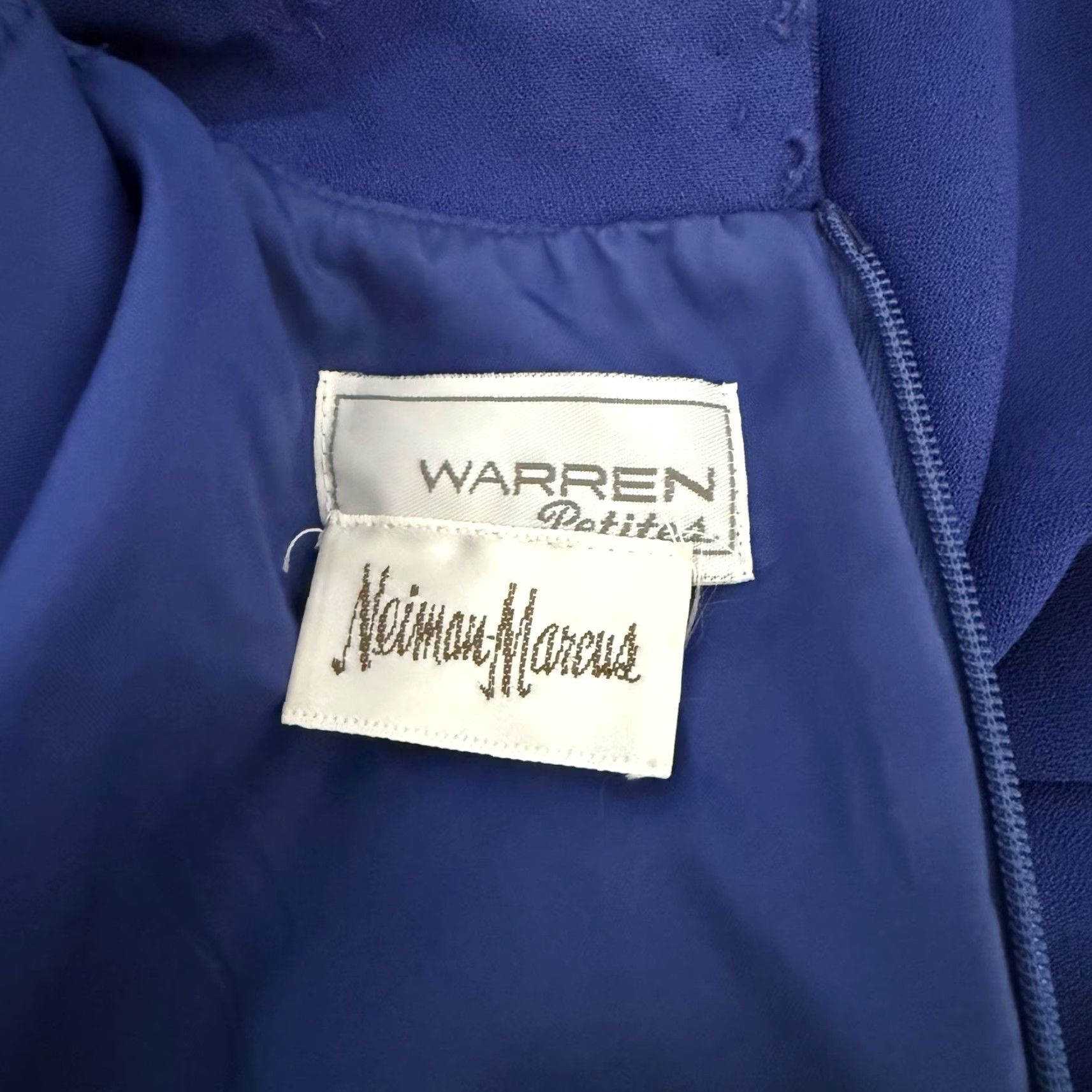 Vintage VINTAGE David Warren Drape Sheath Dress Blue 80s 90s 4P Petite Women Long Sleeve V-Neck Zip Size S / US 4 / IT 40 - 7 Thumbnail
