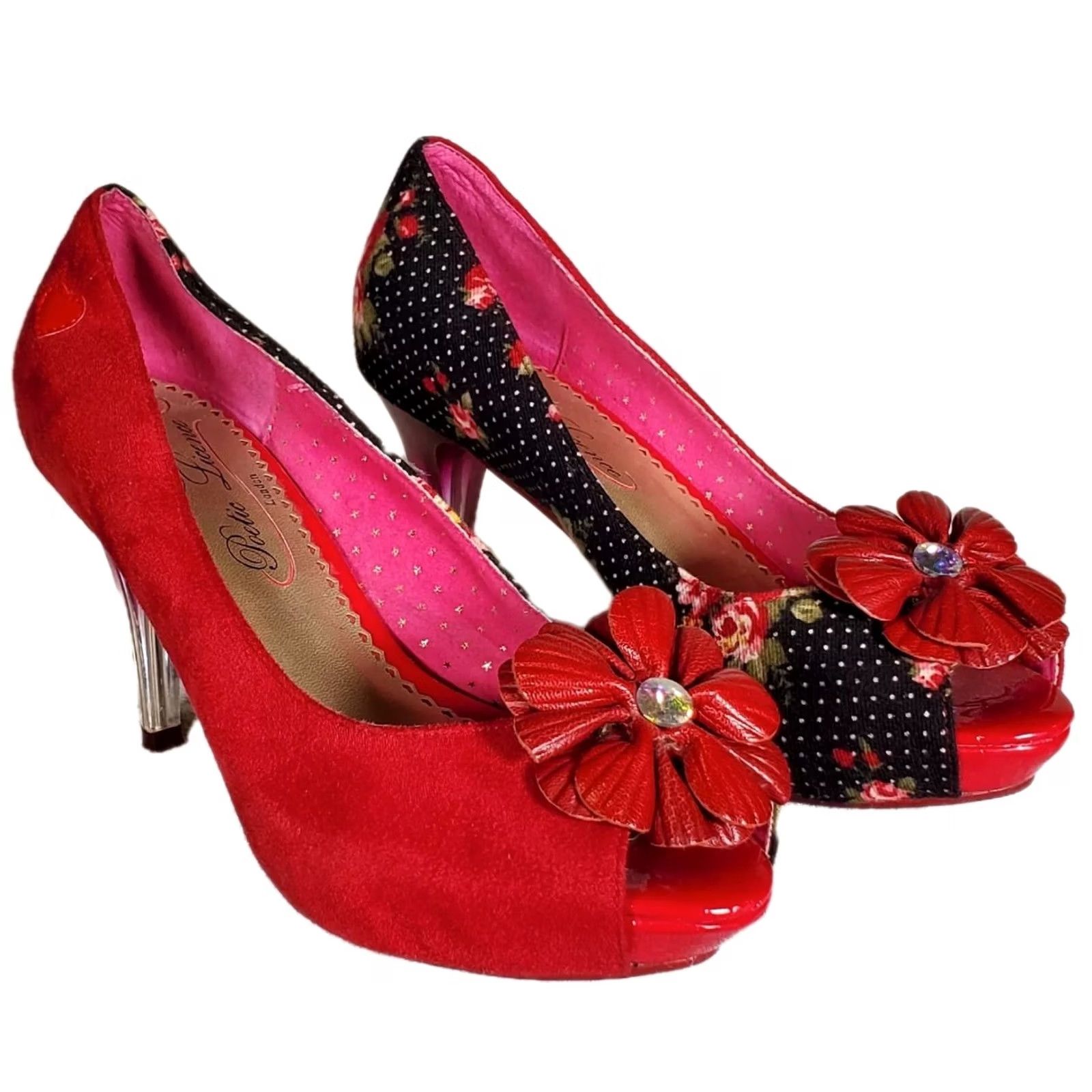 Vintage Poetic Licence Bloom High Heel Pumps Red Suede and Fabric Women's Size US 7 Pump Stiletto Shoes Size US 7 / IT 37 - 2 Thumbnail