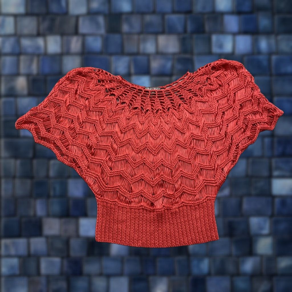 Vintage Roz & Ali Women’s Lace Top Red Unlined Acrylic Blouse Small/Medium Short Sleeve Pullover Casual Shirt Size M / US 6-8 / IT 42-44 - 1 Thumbnail