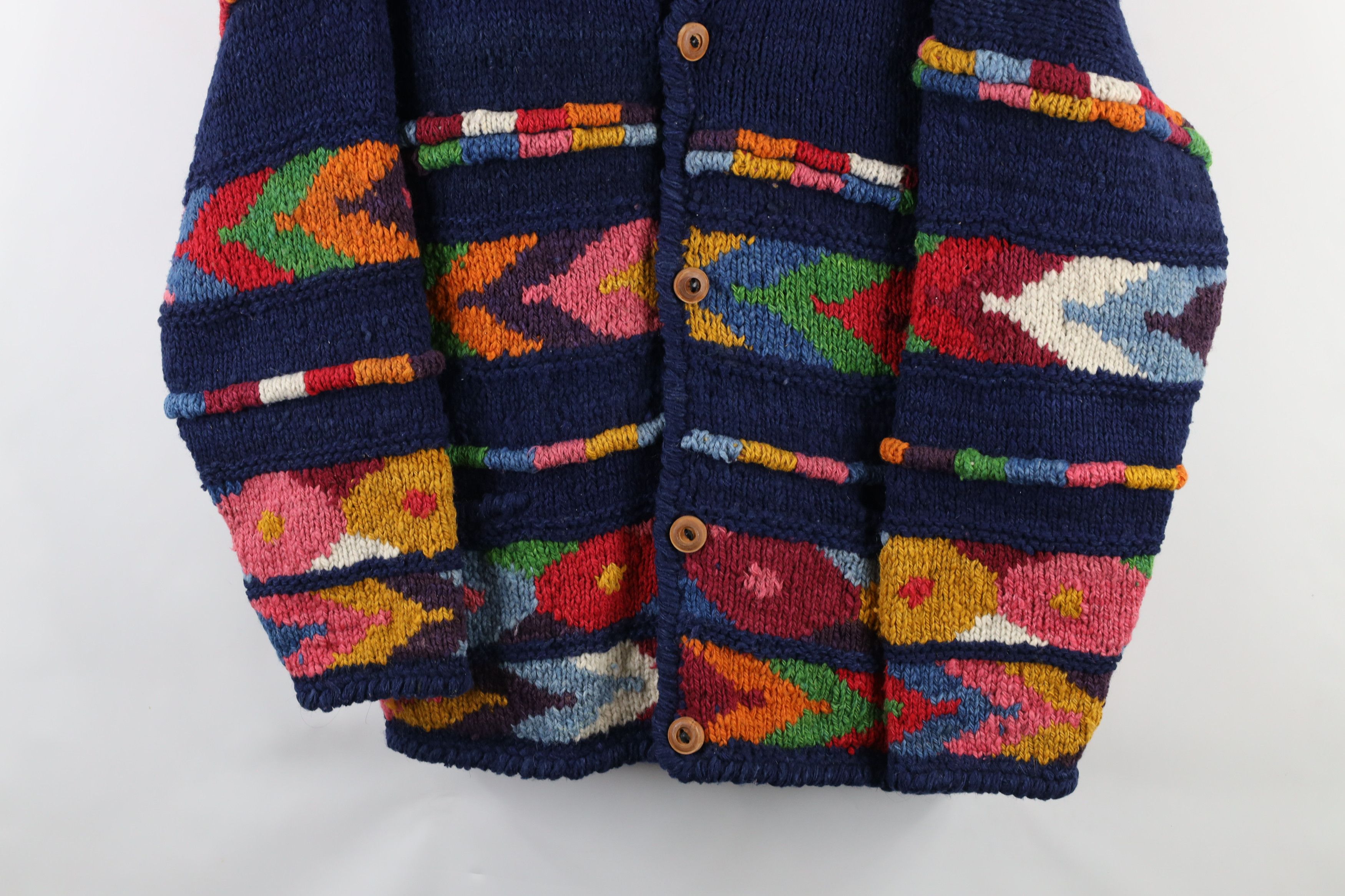 Vintage Vintage 90s Streetwear Hand Knit Rainbow Cardigan Sweater Size ONE SIZE - 3 Thumbnail
