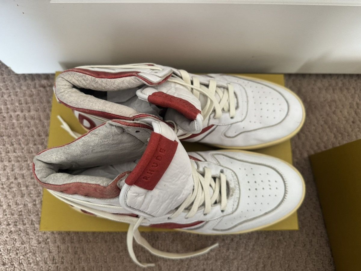 Rhude Rhude hi bball sneakers red/white leather Size US 12 / EU 45 - 4 Thumbnail