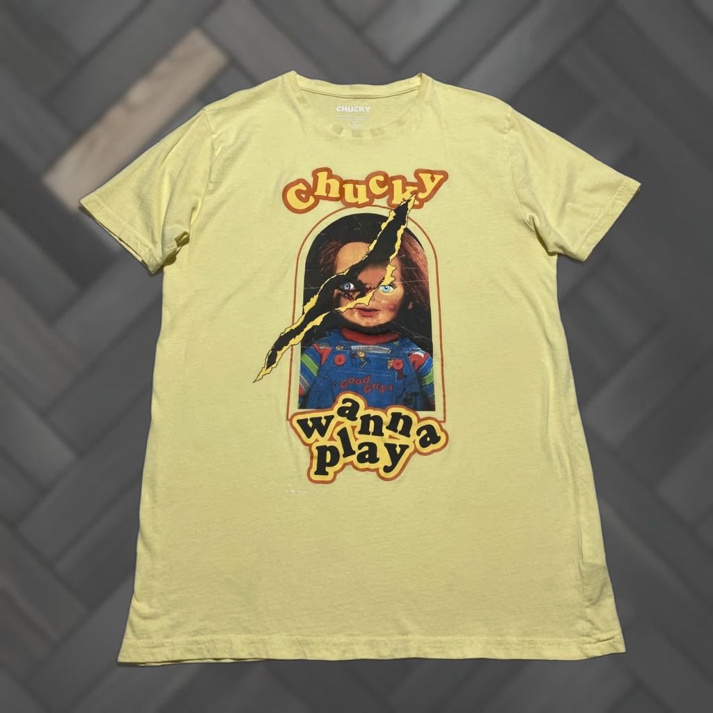 Vintage Chucky Shirt Mens Small Yellow Wanna Play Horror Movie Graphic Tee T-Shirt Size US S / EU 44-46 / 1 - 1 Thumbnail