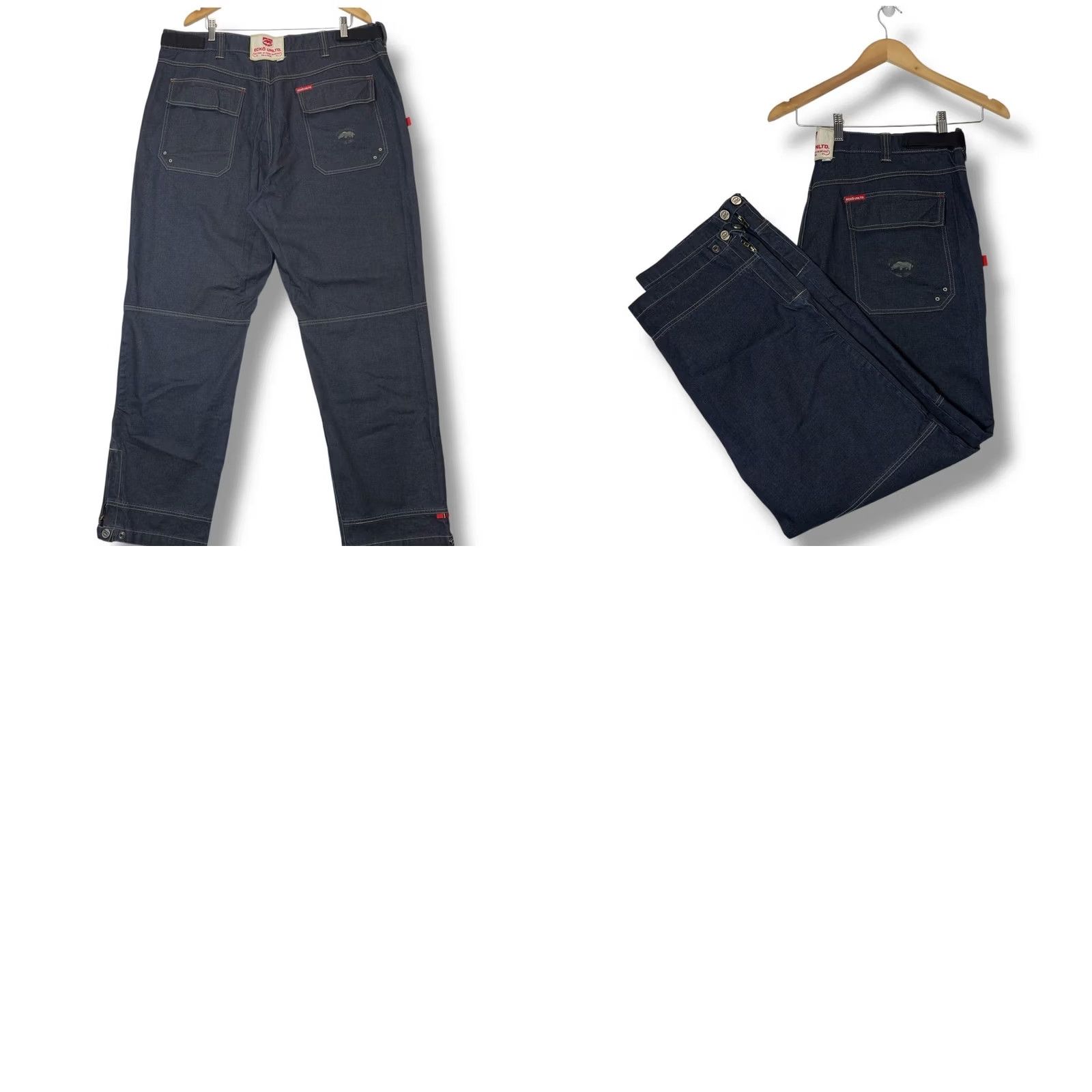 Ecko Unltd. ECKO UNLTD Jeans Mens 42 Dark Wash Cargo Pocket Denim Work Carpenter Wide Leg 90s Retro Vintage? Size US 42 / EU 58 - 8 Thumbnail