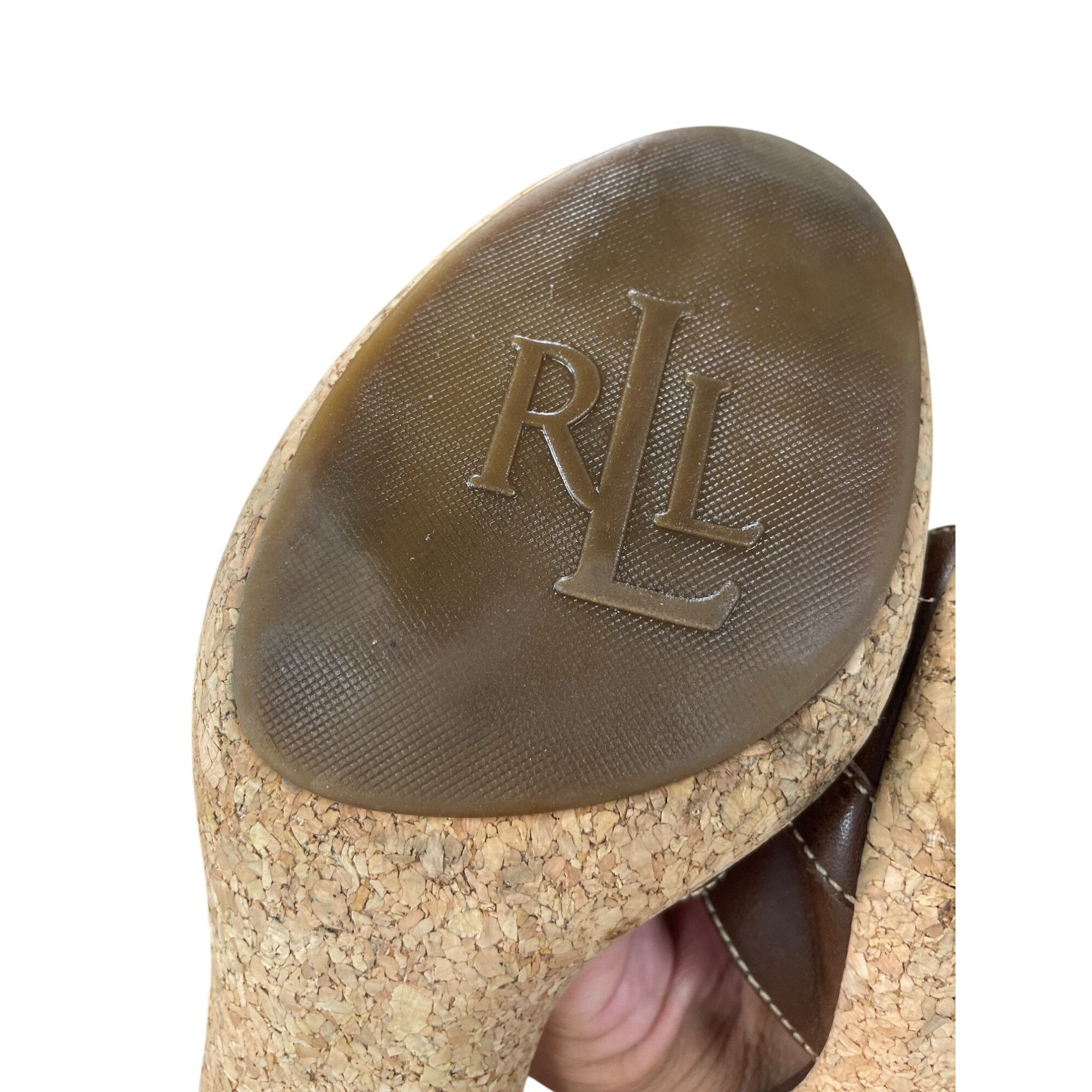 Lauren Ralph Lauren Lauren Ralph Lauren Womens Brown Leather Cork Heels Size 8B Size US 8 / IT 38 - 6 Thumbnail