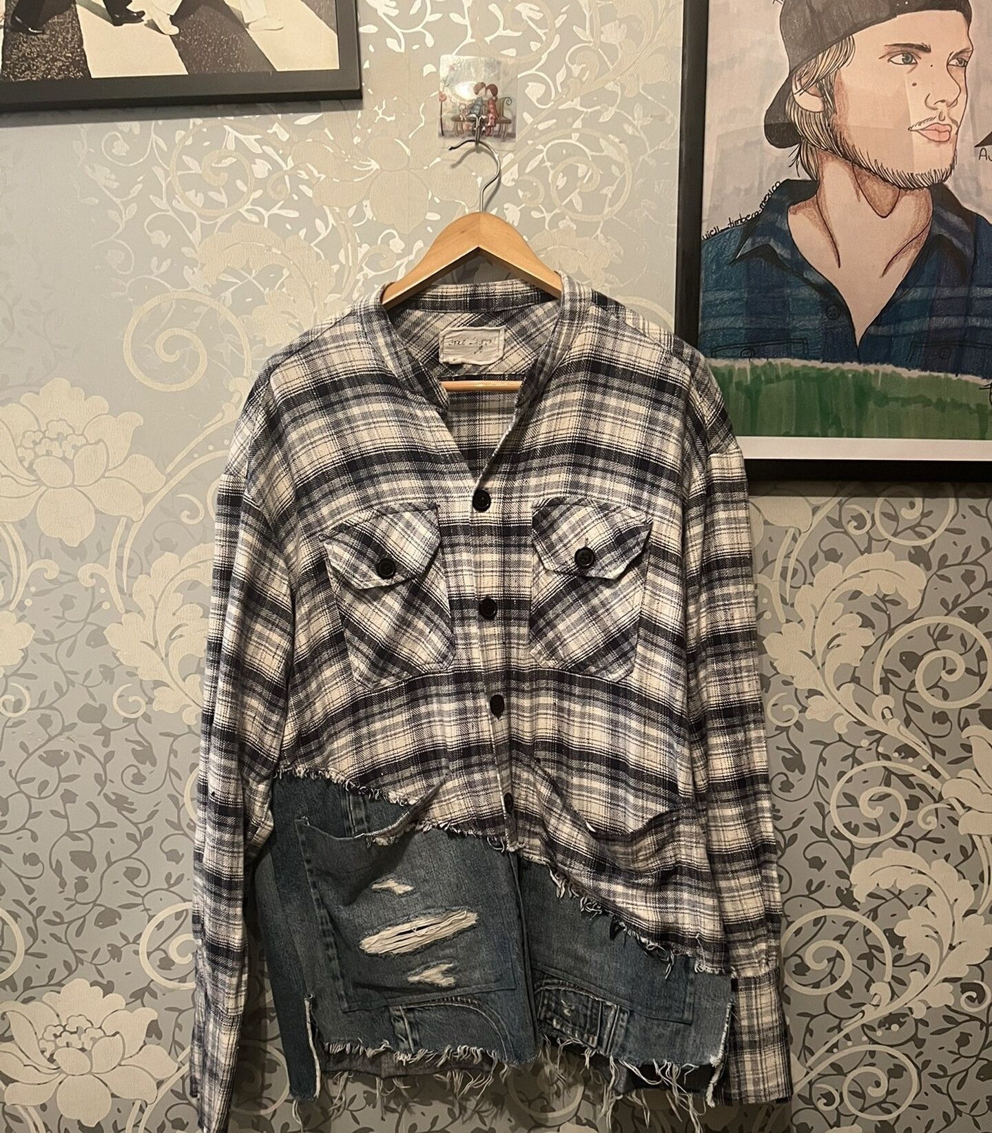 Greg Lauren 50/50 denim flannel oversized shirt Size US M / EU 48-50 / 2 - 1 Thumbnail