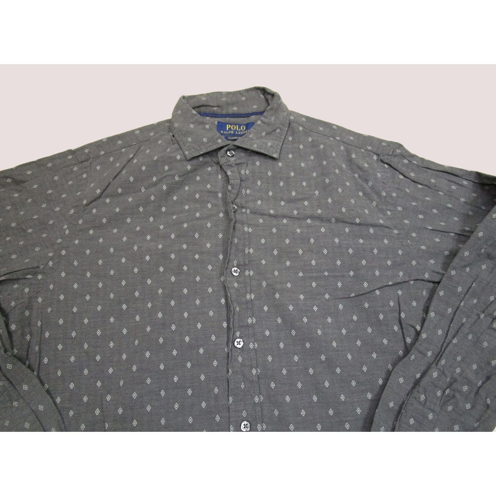 Polo Ralph Lauren Polo Ralph Lauren Shirt Mens Medium Gray Geometric Pattern Button-Up Classic Fit Size US M / EU 48-50 / 2 - 1 Thumbnail