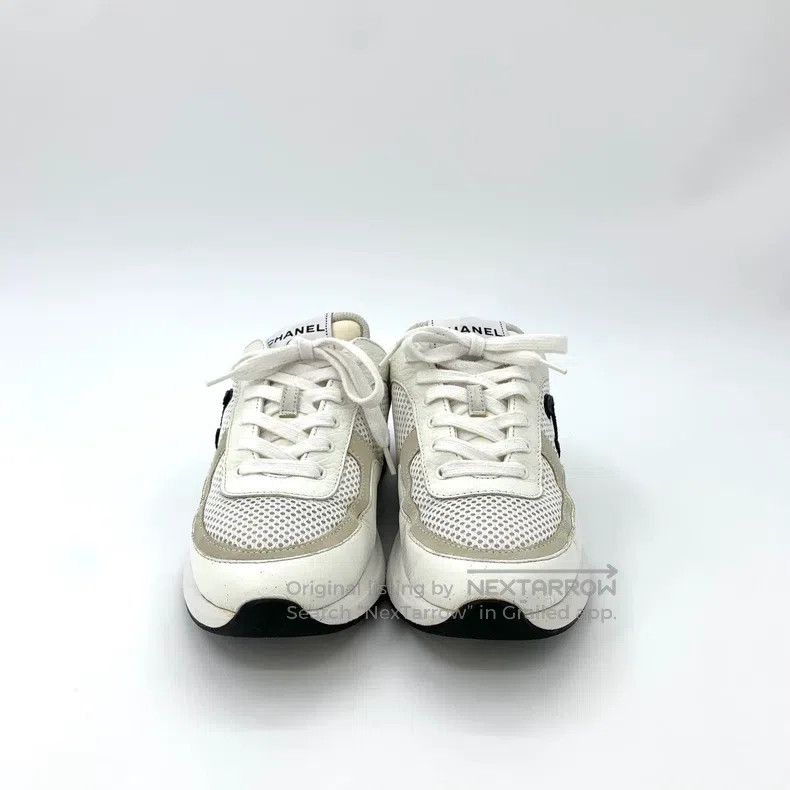 Chanel Chanel White logo mesh leather laced casual sneakers Size US 7.5 / IT 37.5 - 3 Thumbnail