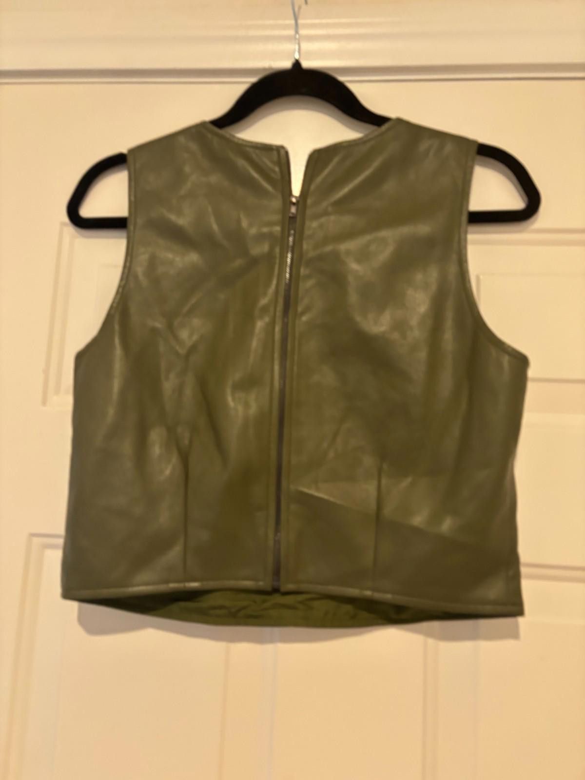 Sage Womens Sage the Label olive faux leather top sz S #194 Size S / US 4 / IT 40 - 2 Thumbnail
