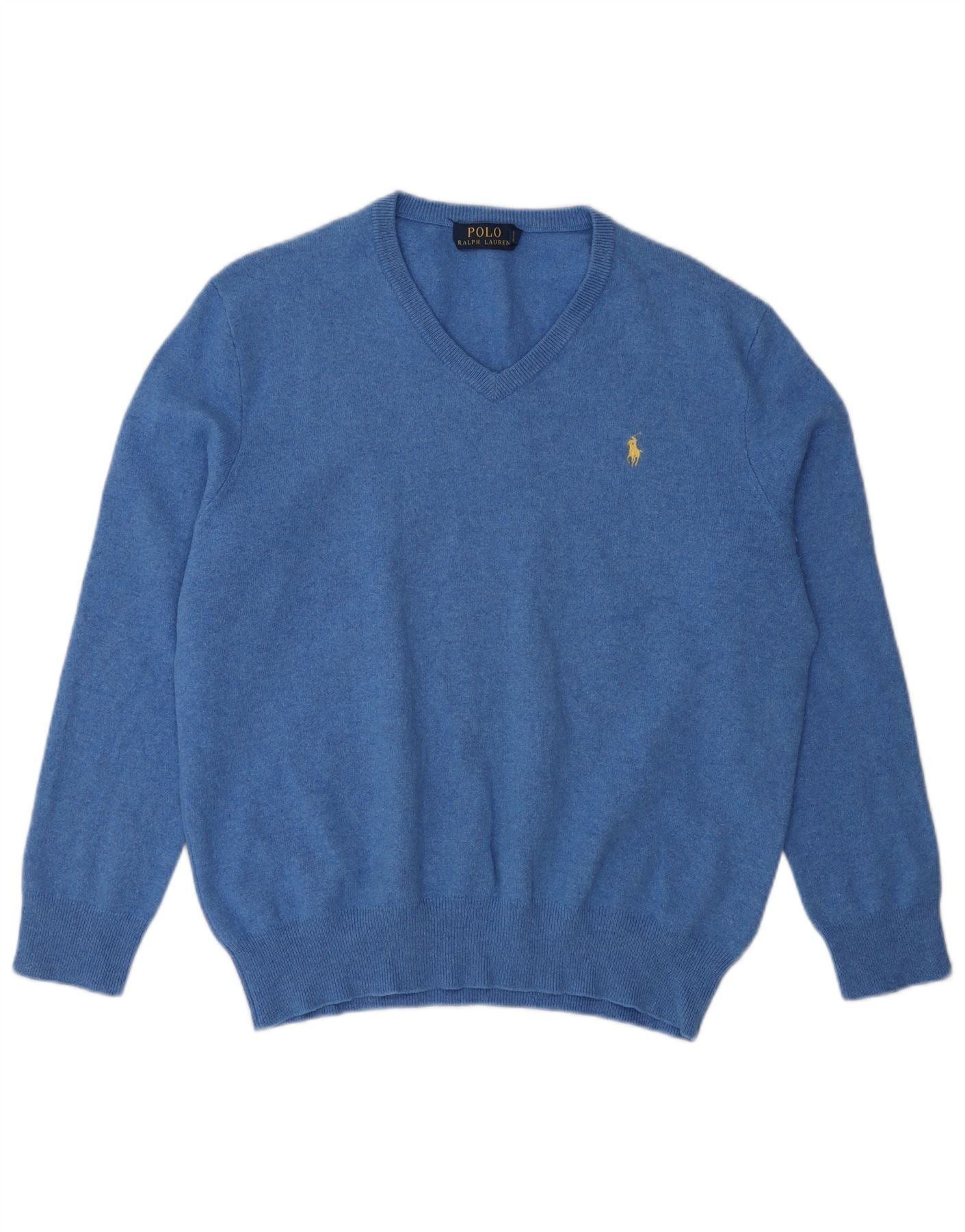 Polo Ralph Lauren Womens V-Neck Jumper Sweater UK 18 XL Blue Merino Wool Size M / US 6-8 / IT 42-44 - 1 Thumbnail
