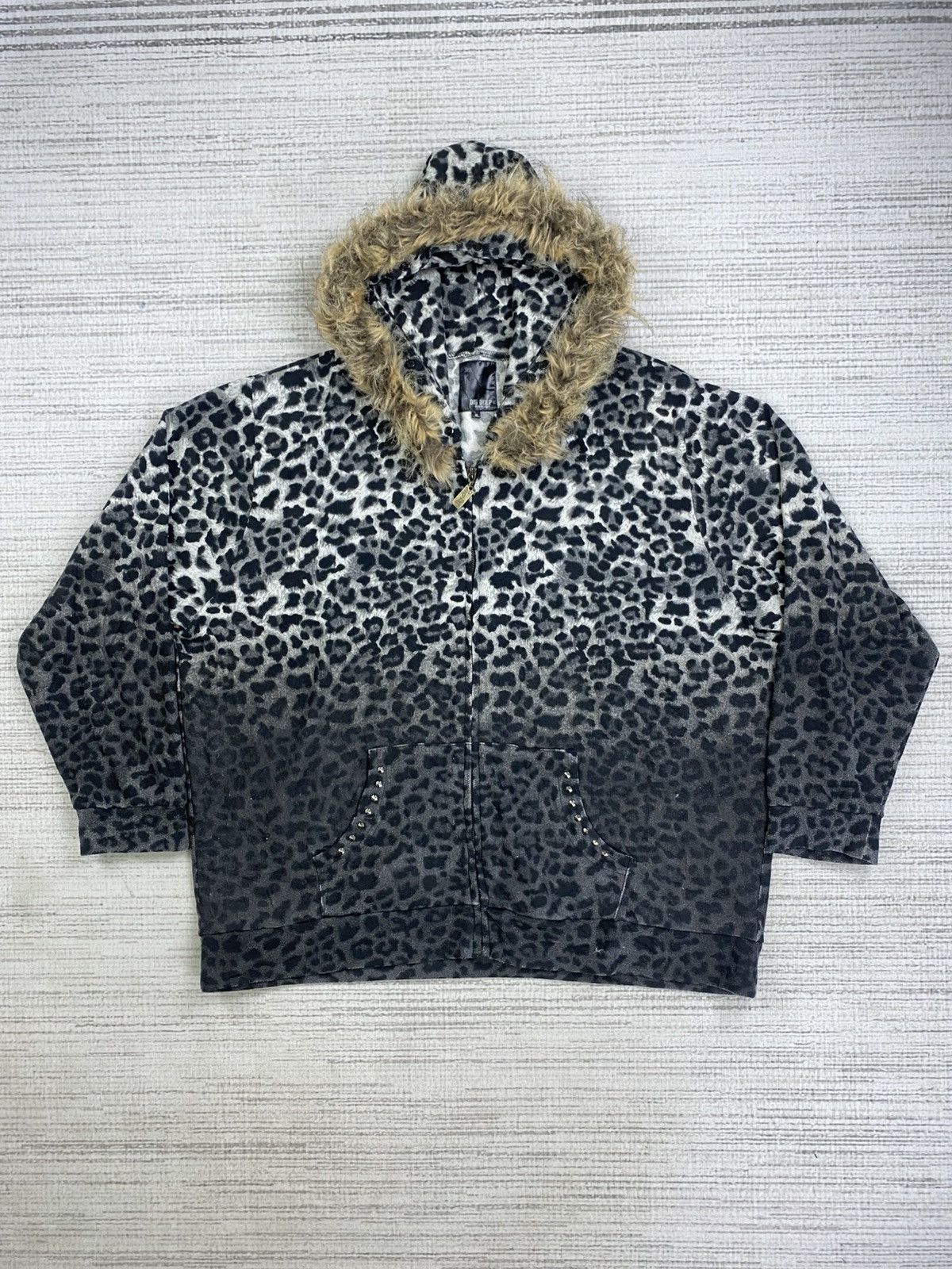 Black Label × Le Grande Bleu (L.G.B.) × Vintage Vtg Dig Deep Black Label Leopard Punk Style Faux Fur Hoodie Size US XL / EU 56 / 4 - 1 Thumbnail
