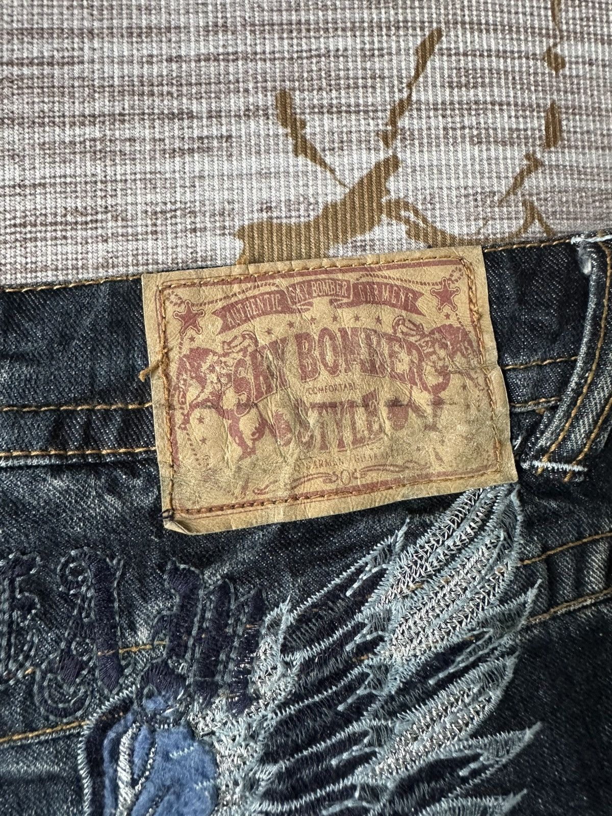 Japanese Brand FLARE Sky Bomber Claw Marks Design Denim Size US 34 / EU 50 - 17 Thumbnail