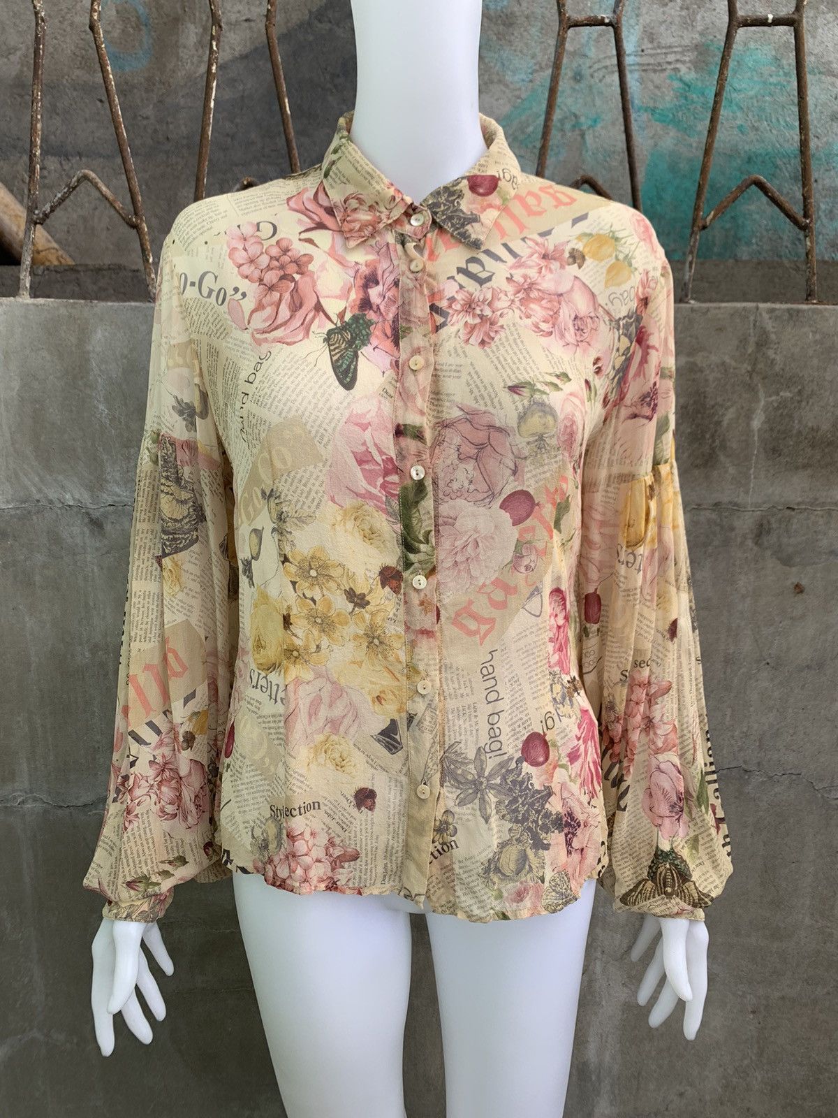 Floral News Paper Silk Shirt