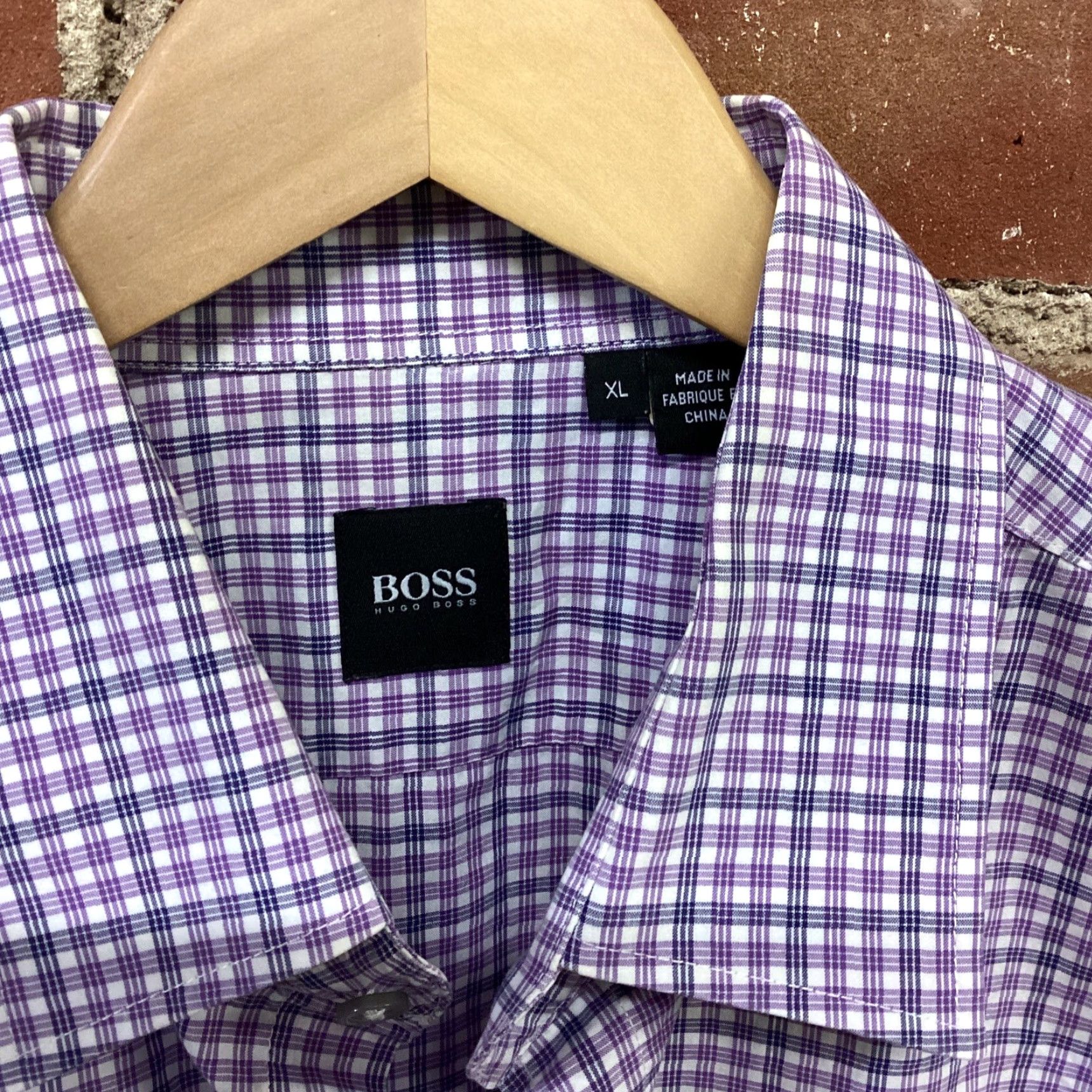 Hugo Boss HUGO BOSS Button-Up Shirt Men XL Purple Cotton Pocket Casual Slim Check Long Sleeve Size US XL / EU 56 / 4 - 2 Thumbnail