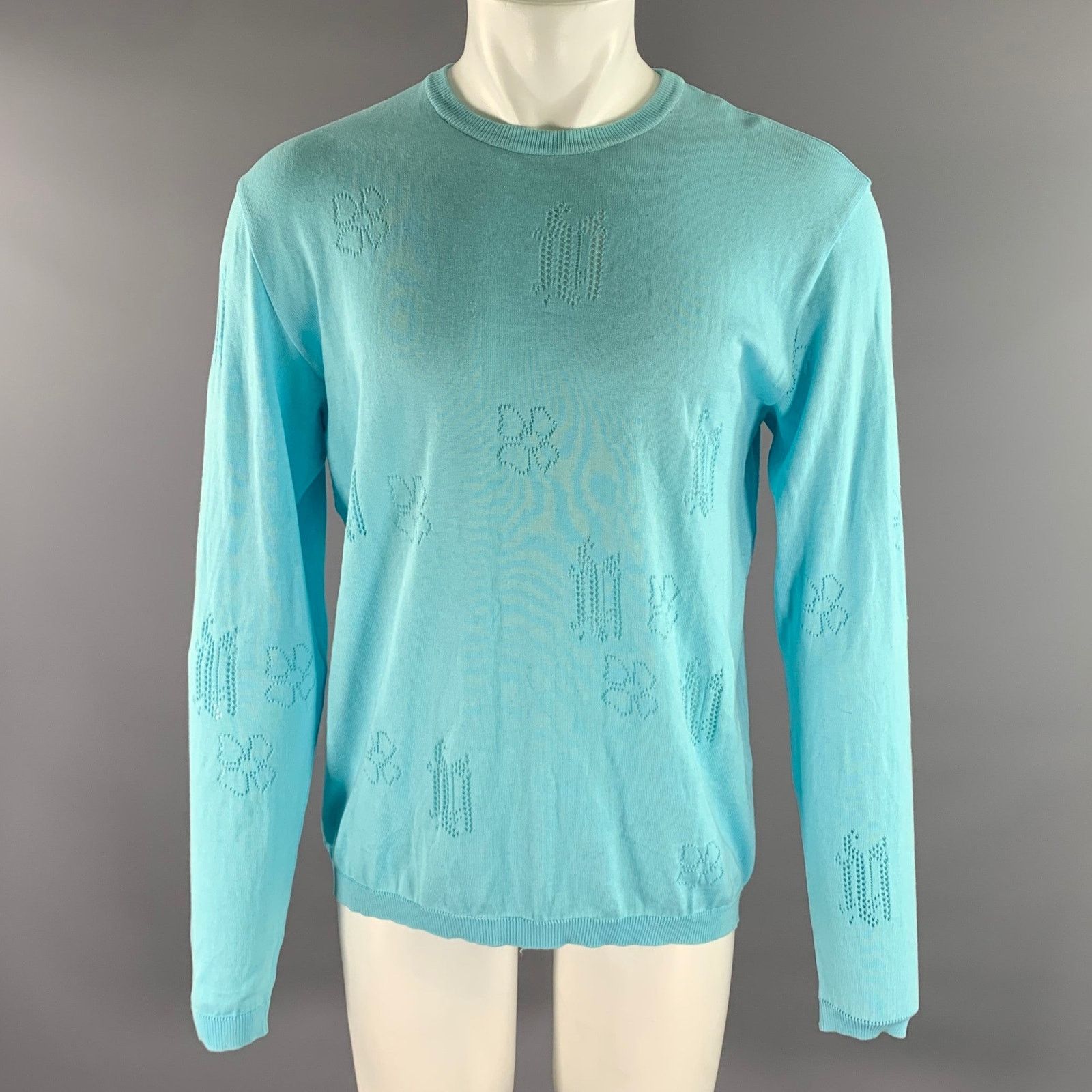 Versace GIANNI VERSACE Light Blue Knitted Cotton Crew-Neck Pullover Size US L / EU 52-54 / 3 - 1 Thumbnail
