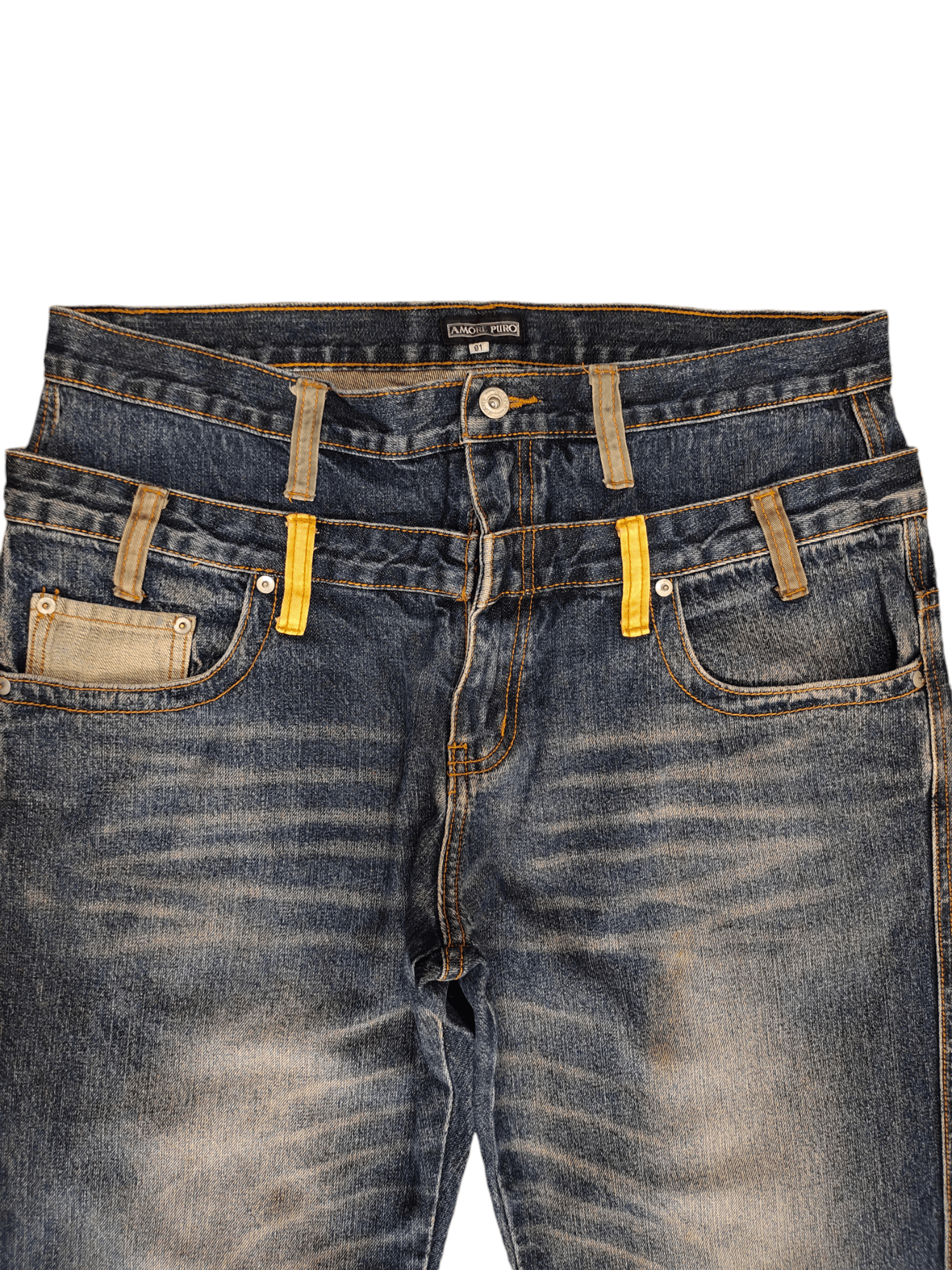 Comme des Garcons × Undercover Amore Puro Double Waist Clawmark Faded Jeans Undercover Ppfm Size US 35 - 2 Thumbnail