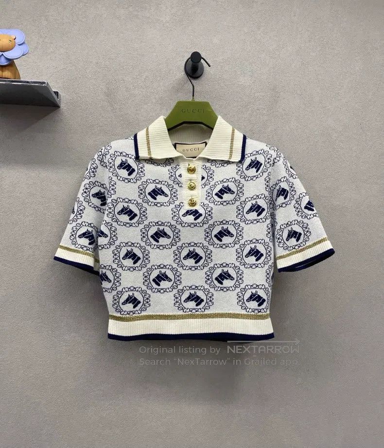Gucci Animal pattern knitted short-sleeved polo shirt