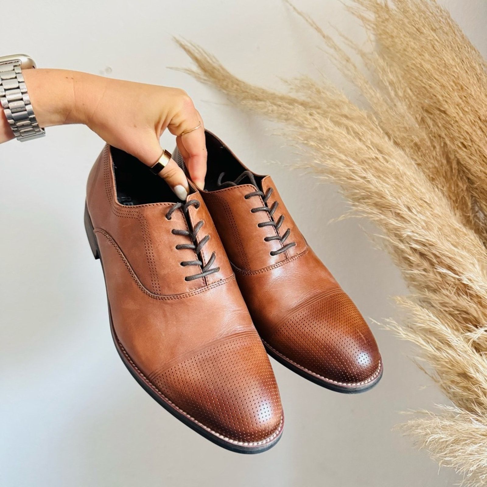 KENNETH COLE Dark Brown Mahogany Leather Derby Oxford Shoes display picture 3
