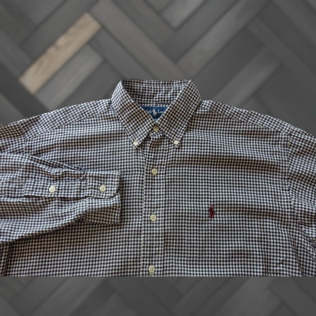 Polo Ralph Lauren VINTAGE? no; Polo Ralph Lauren Shirt Men Long Sleeve Button-Up M Blue Cotton Check 90s? (clarify?) Size US M / EU 48-50 / 2 - 1 Thumbnail