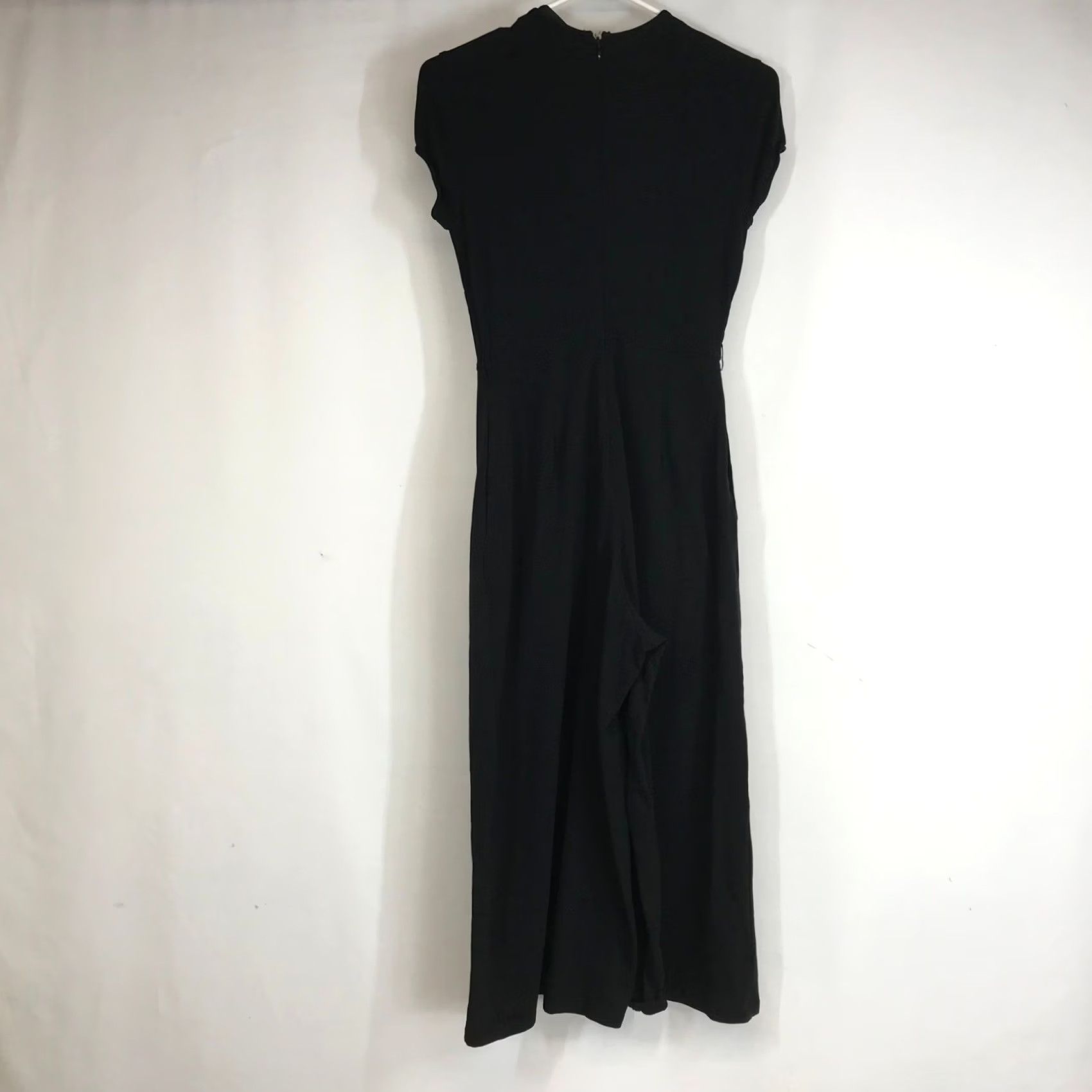 Vintage eShakti Black Draped Mock Neck Cap Sleeve Wide Leg Jumpsuit Size 4 Women's One-Piece Party/Cocktail Workwear Casual Elegant Size 27" / US 4 / IT 40 - 4 Thumbnail