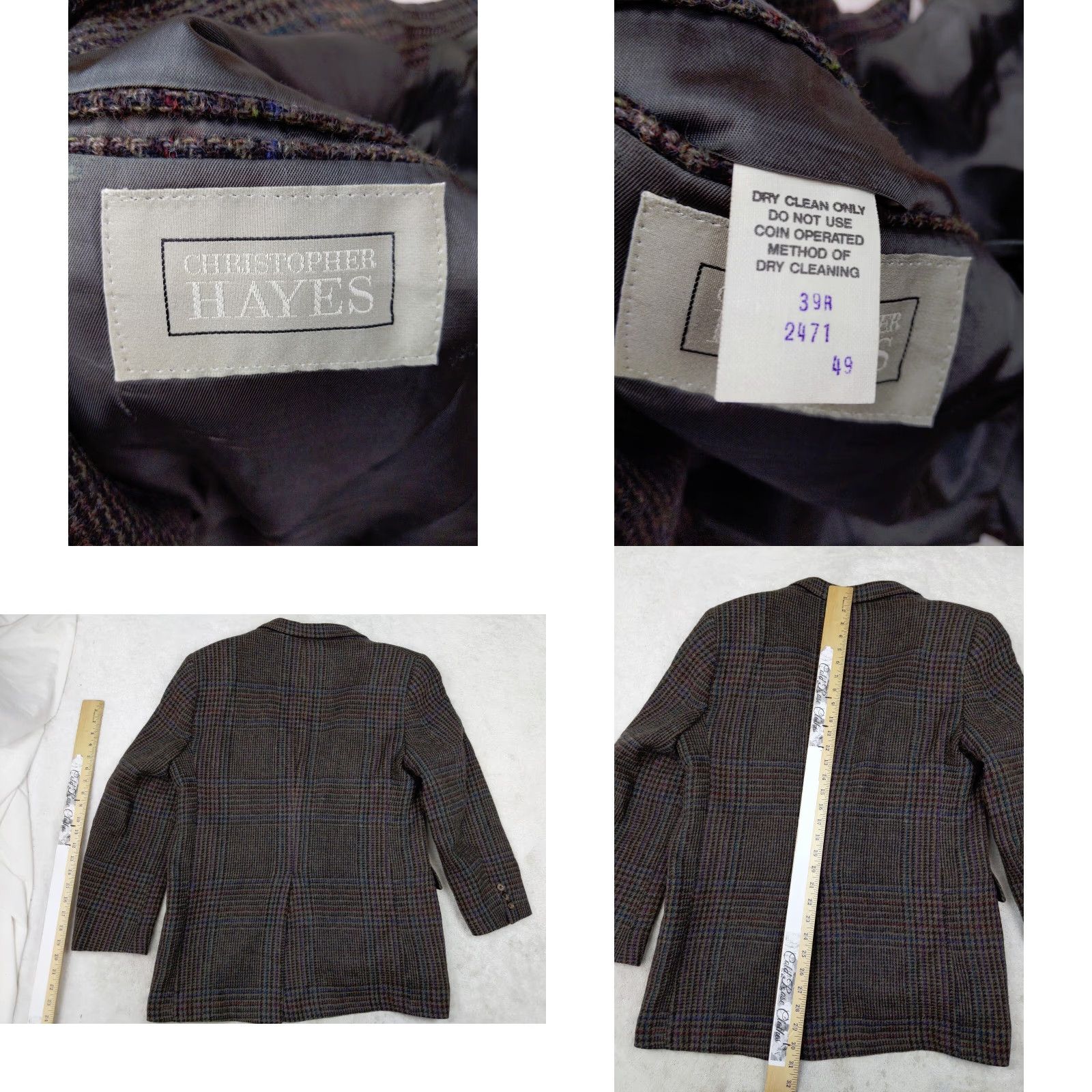 Vintage VINTAGE Christopher Hayes Men Blazer 39R Beige Glen Check Tweed Wool Two-Button Notch Lapel Jacket Carded/Jacket/Coat Regular Length Size 40R - 8 Thumbnail