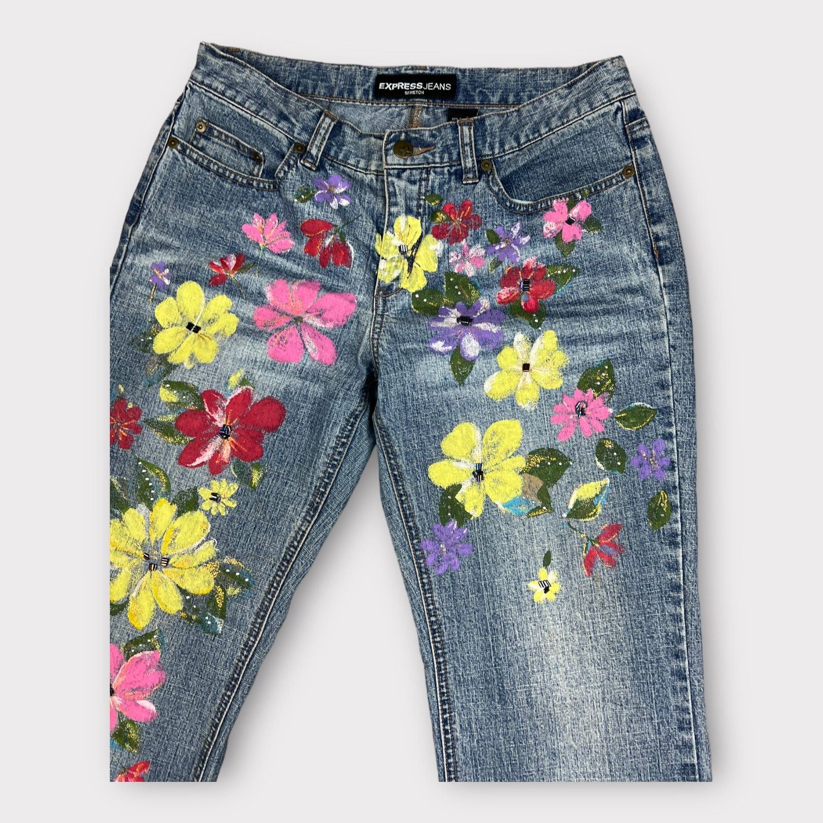 Express Express | Vintage Y2K Painted Embellished Jeans | 5/6 Size 28" / US 6 / IT 42 - 5 Thumbnail