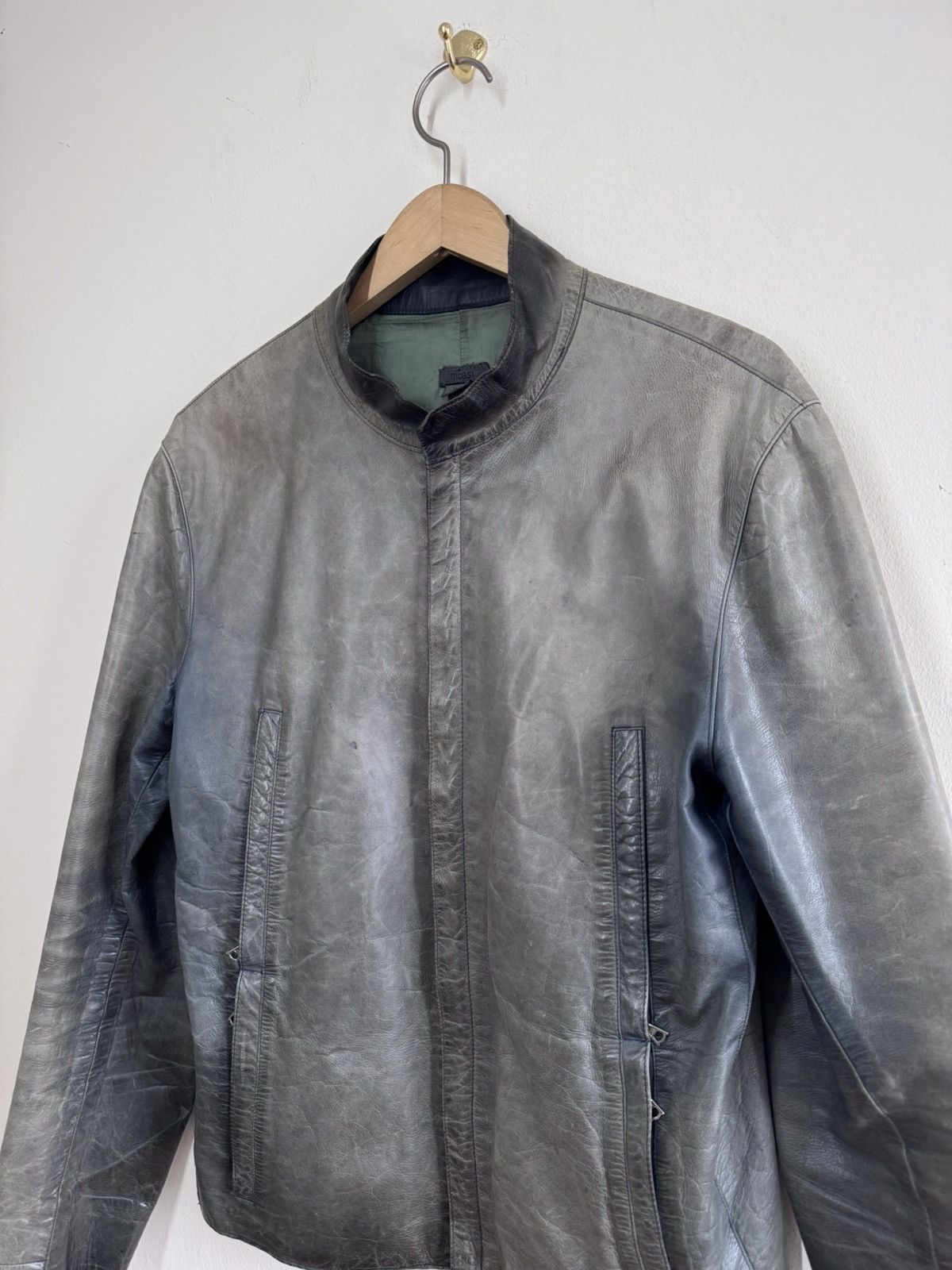 M0851 m0851 Canadian-Made Leather Moto Jacket Gray Size M Washed Size US M / EU 48-50 / 2 - 2 Thumbnail