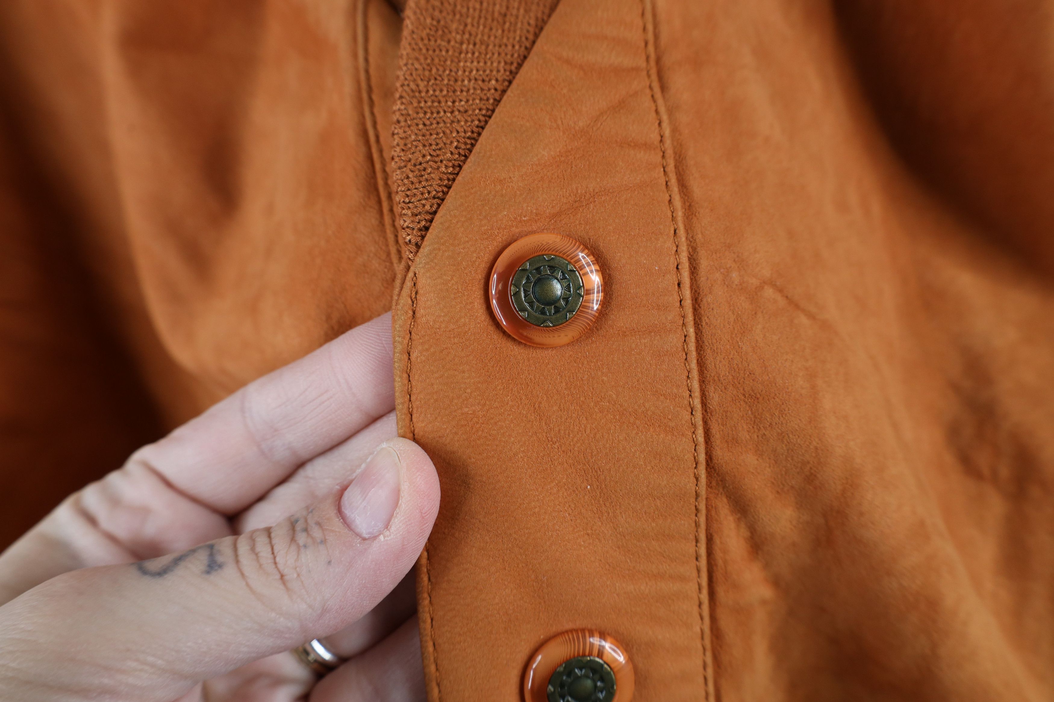 Vintage Vintage 90s Streetwear Leather Button Varsity Jacket Orange Size US XL / EU 56 / 4 - 4 Thumbnail
