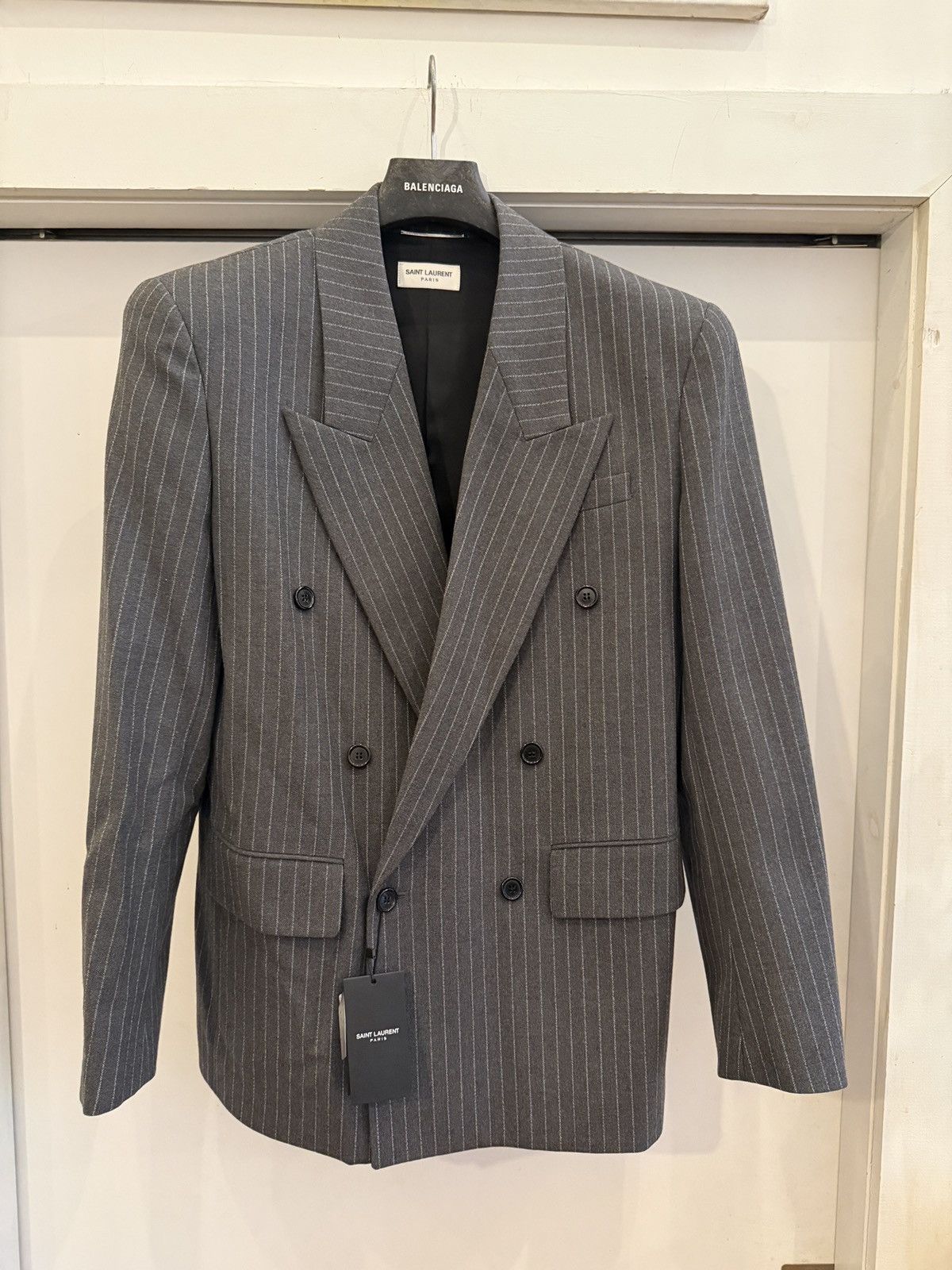 Saint Laurent Paris Oversized Pinstripe Double Breasted Blazer Size 50R - 3 Thumbnail