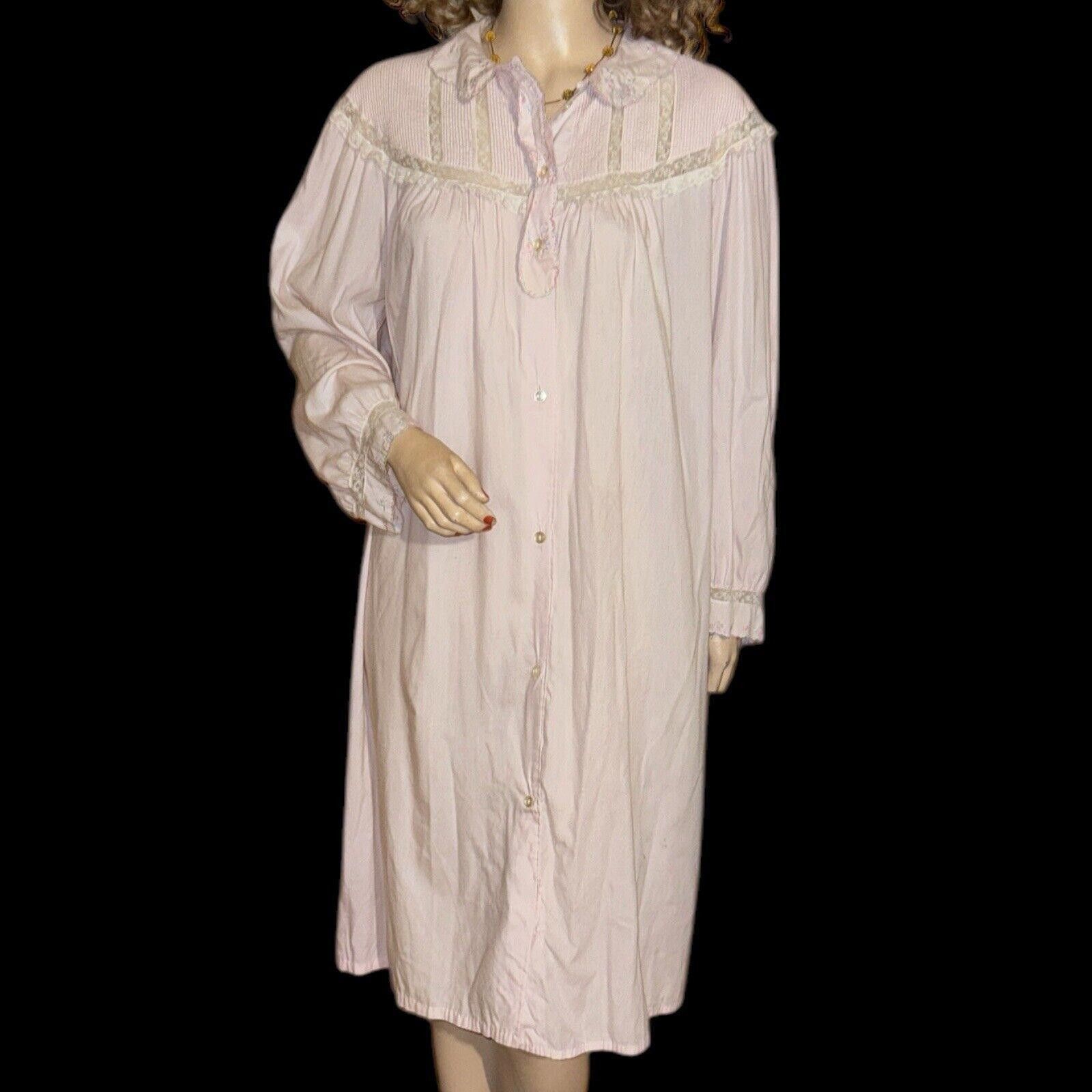 Designer Vtg Pink Barbizon Flannel Pin Tucked Button Up Nightgown L Size ONE SIZE - 1 Thumbnail
