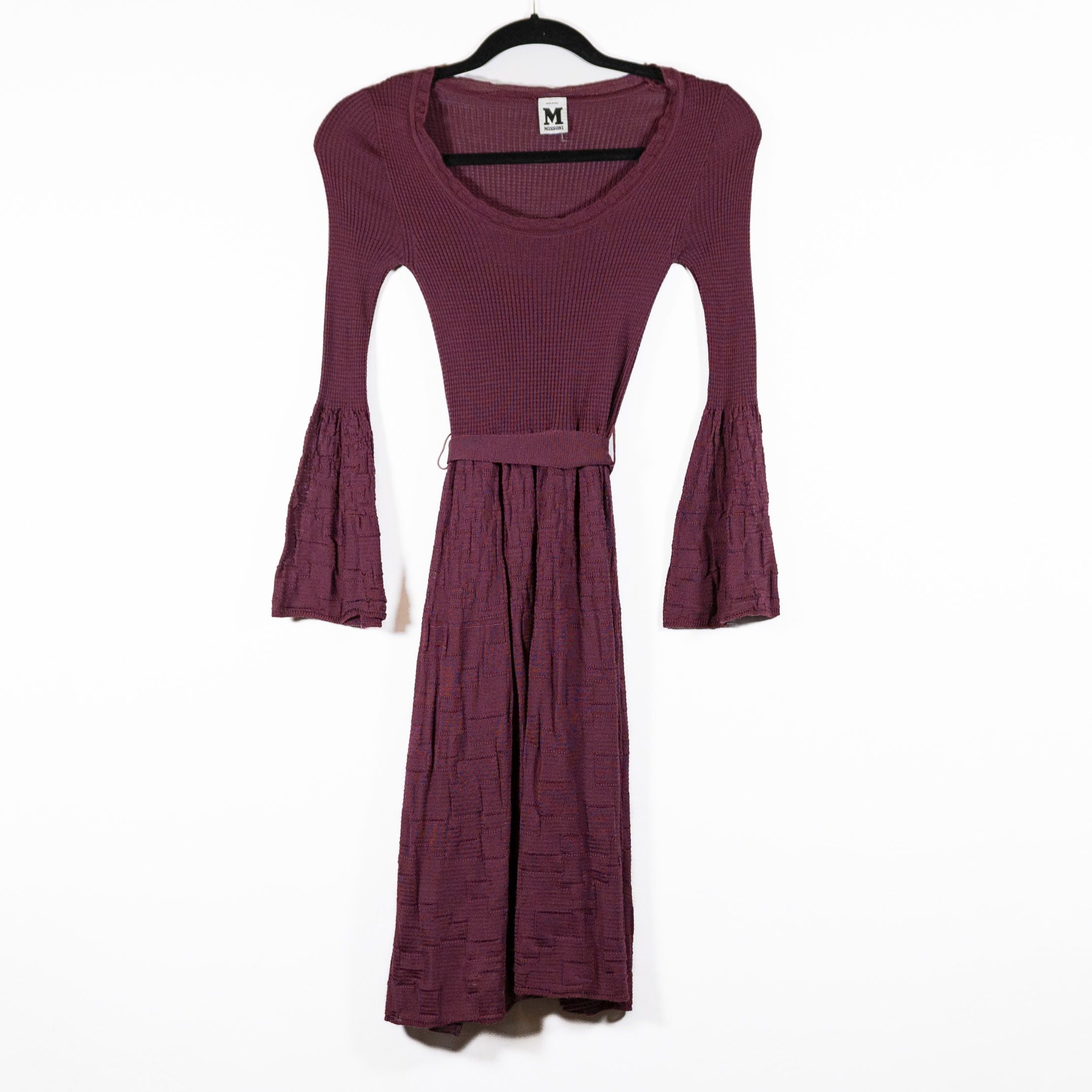 Image of Missoni Made In Italy Wool Blend Knit Stretch Belted in Burgandy, Women's (Size XS)