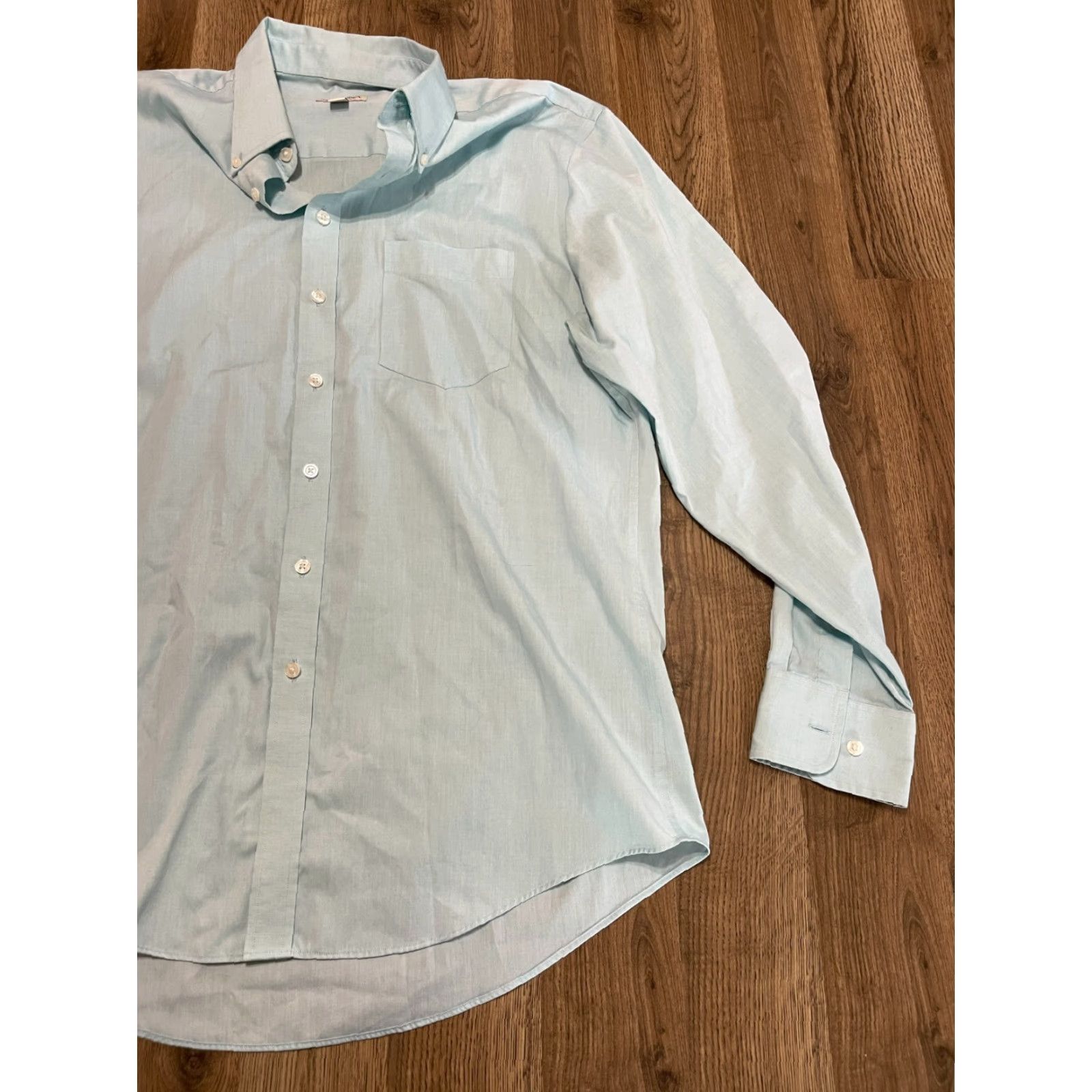 Merona Merona Shirt Mens Large 16-16.5 Blue Button Up The Ultimate Shirt Casual Regular Long Sleeve Collared Button-Up Merit? Size US L / EU 52-54 / 3 - 3 Thumbnail