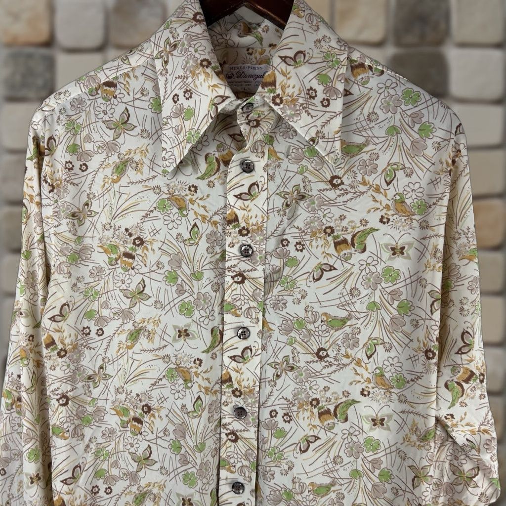 Vintage VINTAGE Donegal Never Press Spear Point Long Sleeve Shirt AOP Large Bird Beige 1970s M Mens Ladies? Size US M / EU 48-50 / 2 - 1 Thumbnail