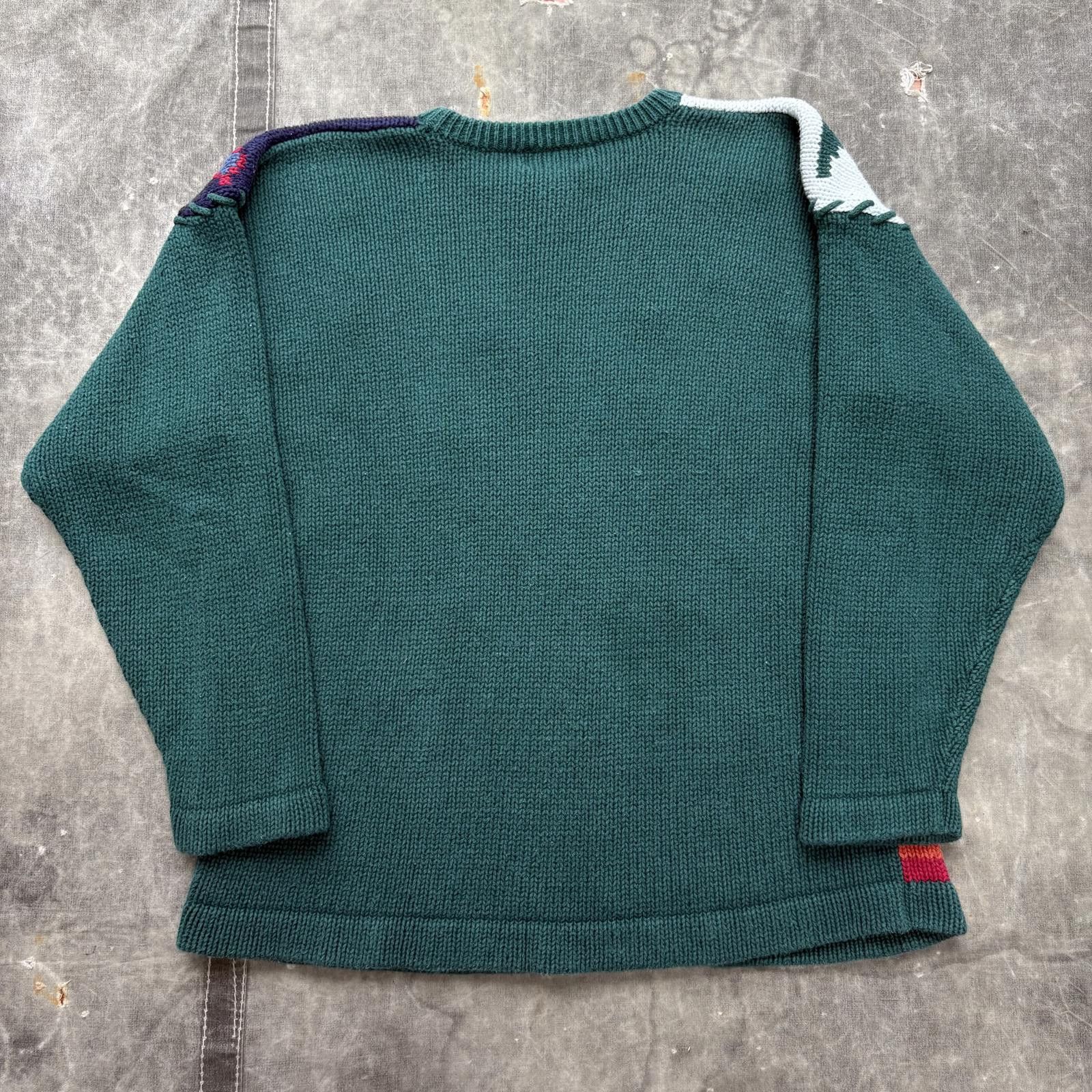 Vintage Vintage 80s Abstract Geometric Forest Green Knit Sweater Size L / US 10 / IT 46 - 4 Thumbnail