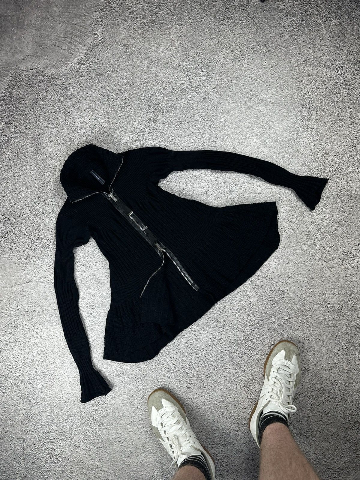 HIGH Italy Zip Wool Rib Knit Asymmetric Dress S Old Money