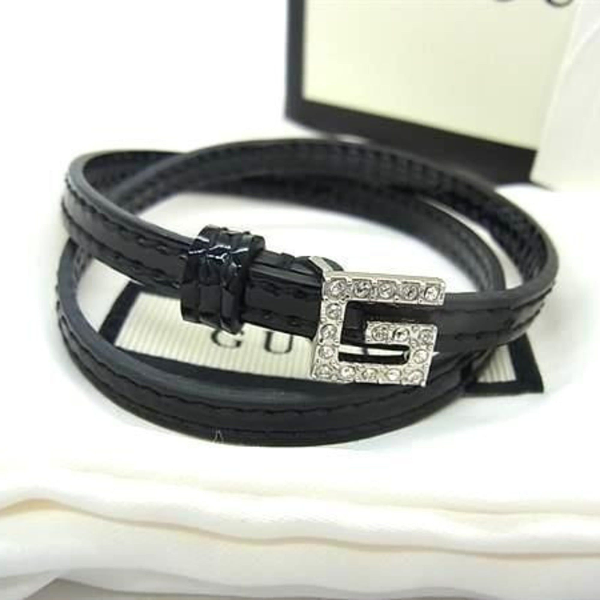 Gucci GUCCI bracelet, G, black patent leather, women's, rhinestone, double strand. Size ONE SIZE - 1 Thumbnail