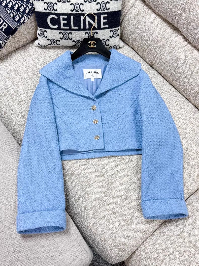 Chanel Chanel Tweed navy collar long-sleeved short jacket Size XXS / US 00 / IT 34 - 2 Thumbnail