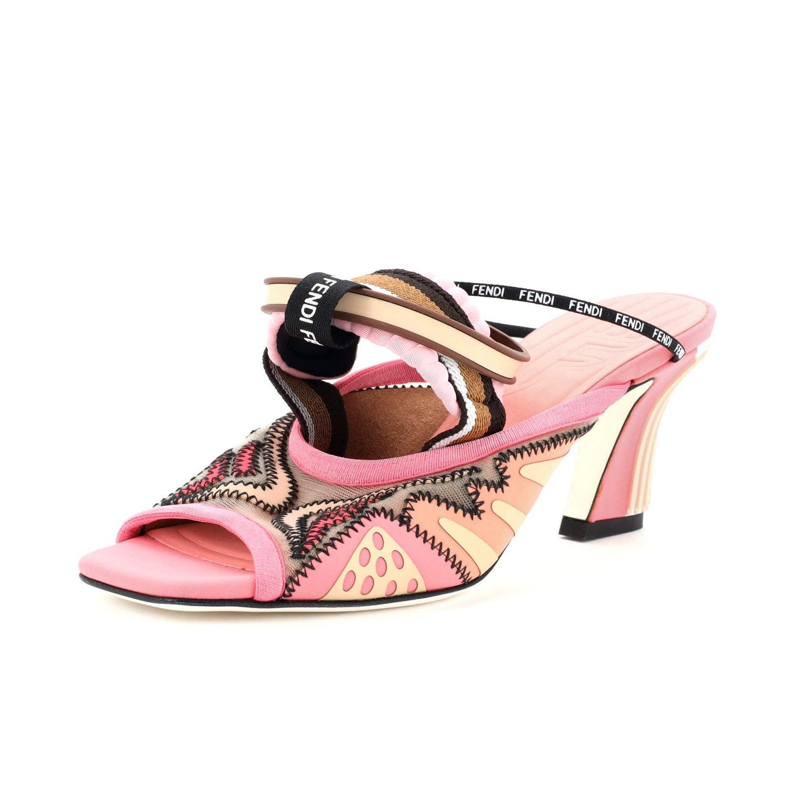 image of Fendi Women's Ffreedom Peep Toe Heel Shoesed Sandals Mesh With Neoprene in Pink (Size 6)